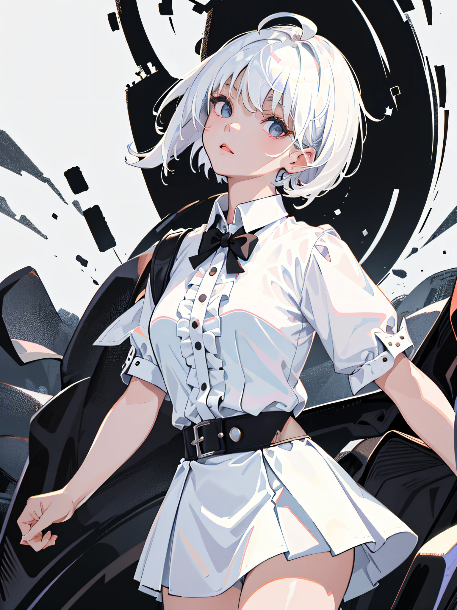 ((masterpiece:1.2, highest quality)), Himurosena yellow eyes, short hair,gray hair, low length,gloves, blue clothes, apron,midi skirt, lace up boots,nurse cap, armband, (Horn),(contrasting),(from behind:1.5),(leaning forward:1.5),panty shot