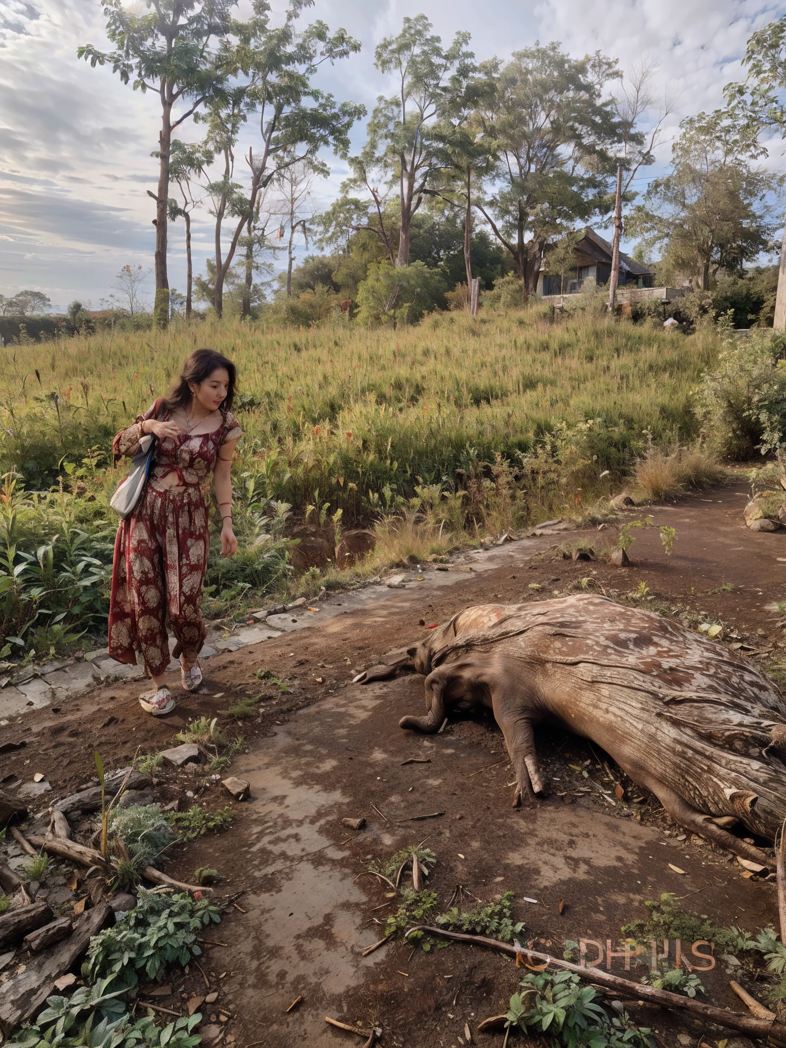 (best quality:1.4), (ultra highres:1.2), (photorealistic:1.4), (8k, RAW photo:1.2),(medium shot  :1.4), (brown eyes), girl walking on the street, wearing ( red ThaiElephantHaremPants:1.3),(white top:1.2), (nice shoes),(natural light),(rim light)