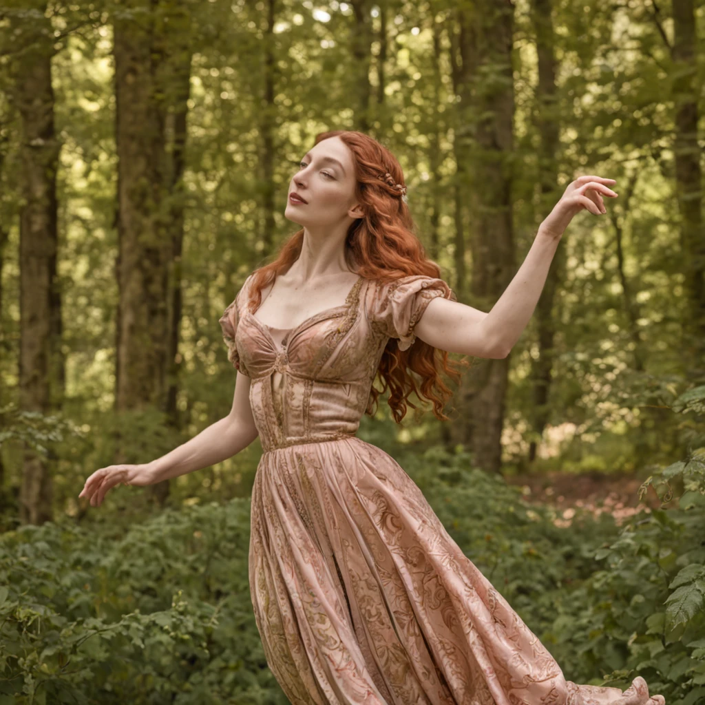 Painting of a woman dancing in the forest, Sandro Botticelli style, Botticelli style, Botticelli, By Botticelli's Style Blend, Boticelli, Inspired by Sandro Botticelli, by Sandro Botticelli, Renaissance painting」, Renaissance art, In the style of Sandro Botticelli, In a style that combines Botticelli、medieval times