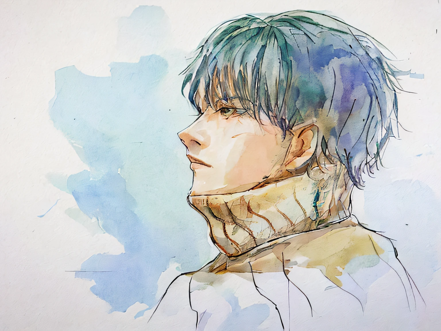 Painting of a man wearing a scarf around his neck, an anime drawing, anime sketch, Line sketch!!, anime shading), Anime Paintings, loose pencil sketch, a drawing, Simple drawing, inspired by Itō Ogura Yonesuke, anime shading, a pencil sketch, anime style drawing, comic drawing, realistic sketch, art sketch, 4 K drawing