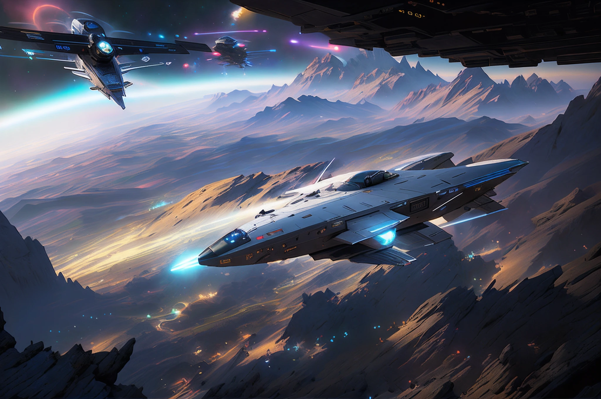 A spaceship flying over the Sky Mountains, star citizen digital art, in the style star trek 8 k, sci - fi spaceship in combat, epic beautiful space scifi, 4 k hd wallpaper c 1 7, HQ 4K wallpaper, wallpaper hd, star citizen halo, scifi spaceship, 8 K high detail concept art, Sci-fi fantasy wallpaper
