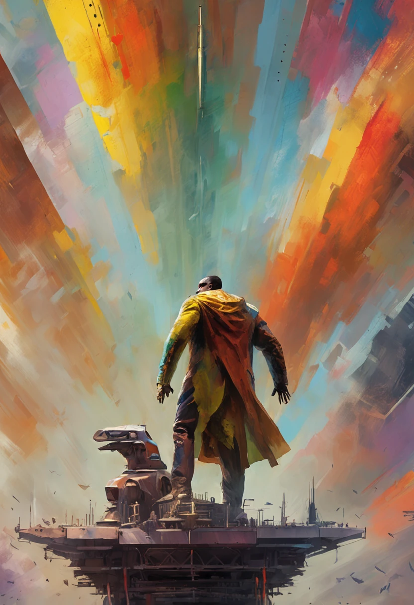 {Best quality}, {{Masterpiece}}, {A high resolution}, Original, Extremely detailed 8k wallpaper,A man rides on a giant missile,little wings, Fly in the sky, mistic, Science fiction writer style, Adventure, megacity, The future city of Lex Luthor, liang, Grasp
