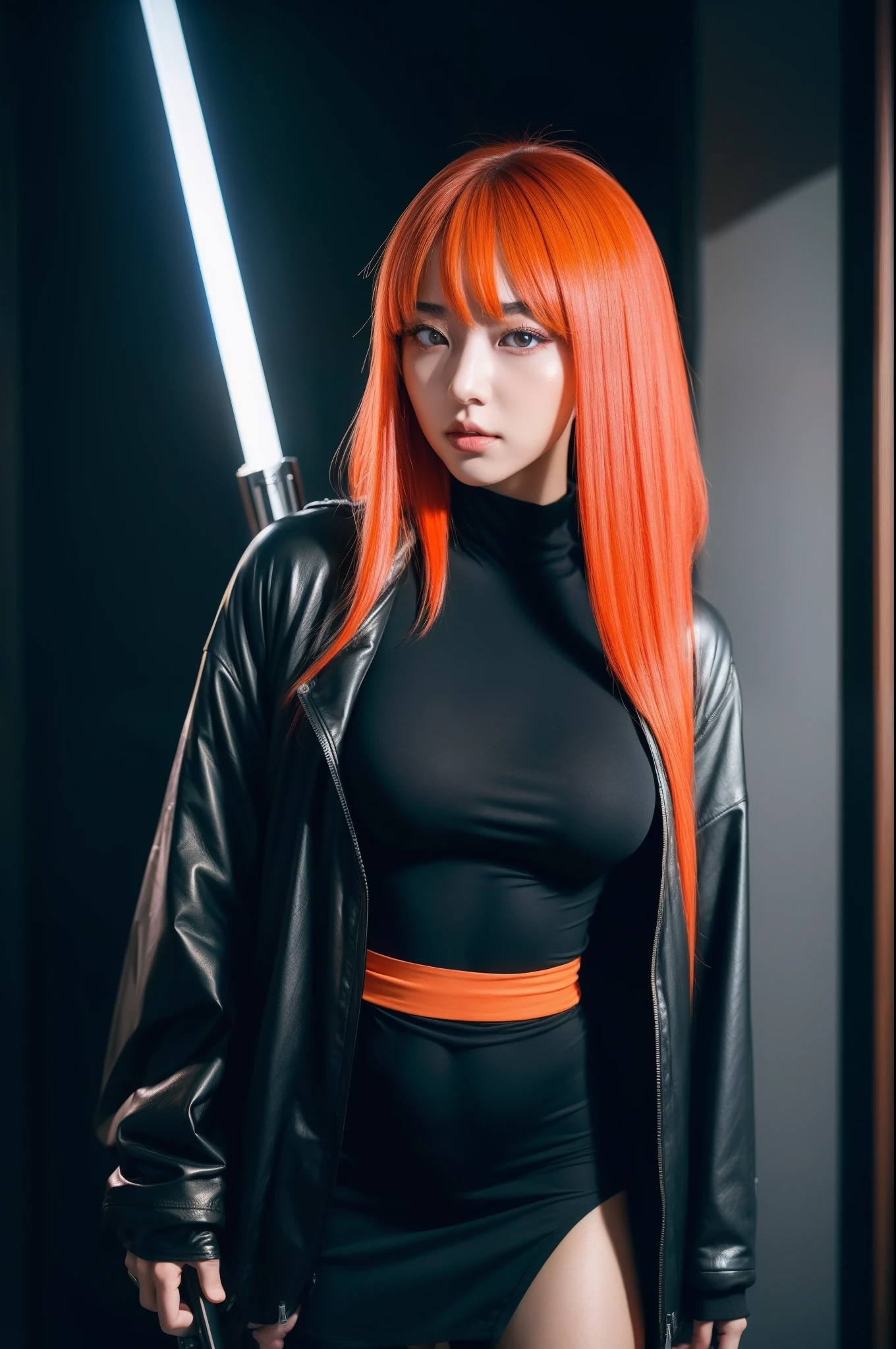 anime girl in a black outfit with a sword in her hand, very beautiful cyberpunk samurai, digital cyberpunk anime art, anime cyberpunk art, cyberpunk anime girl mech, cyberpunk anime girl, cyberpunk anime art, female cyberpunk anime girl, cyberpunk geisha, digital cyberpunk - anime art, cyberpunk samurai, anime style 4 k, badass anime 8 k, cyberpunk anime girl in hoodie, beautiful south korean woman, korean girl, beautiful young korean woman, korean woman, heonhwa choe, korean women's fashion model, sexy look, big breast, sexy pose, show breast, light yellow hair