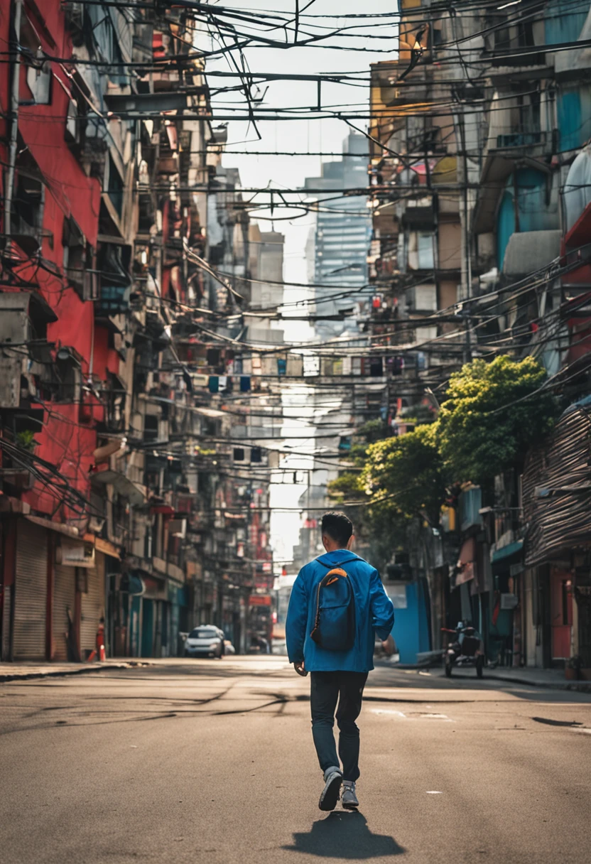 A 20-year-old young Asian man running in the city