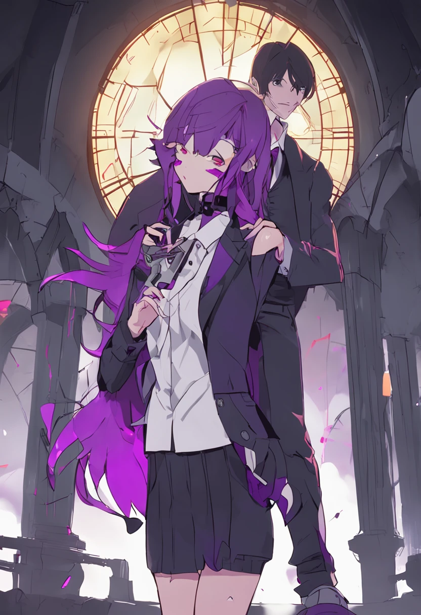 Vampires,schoolgirls,Short thin purple hair,knit hat,quadratic element,Persona diagram