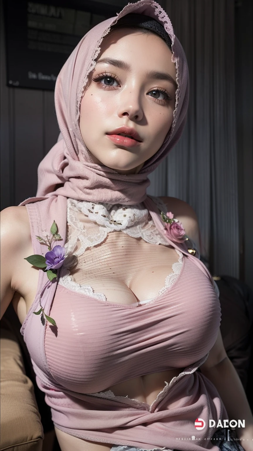 MagazineCover, virginKiller Sweater, Side Chest, (Sleeveless:1.2), cleavage_Cutout,Naked Back,From the side, hijab