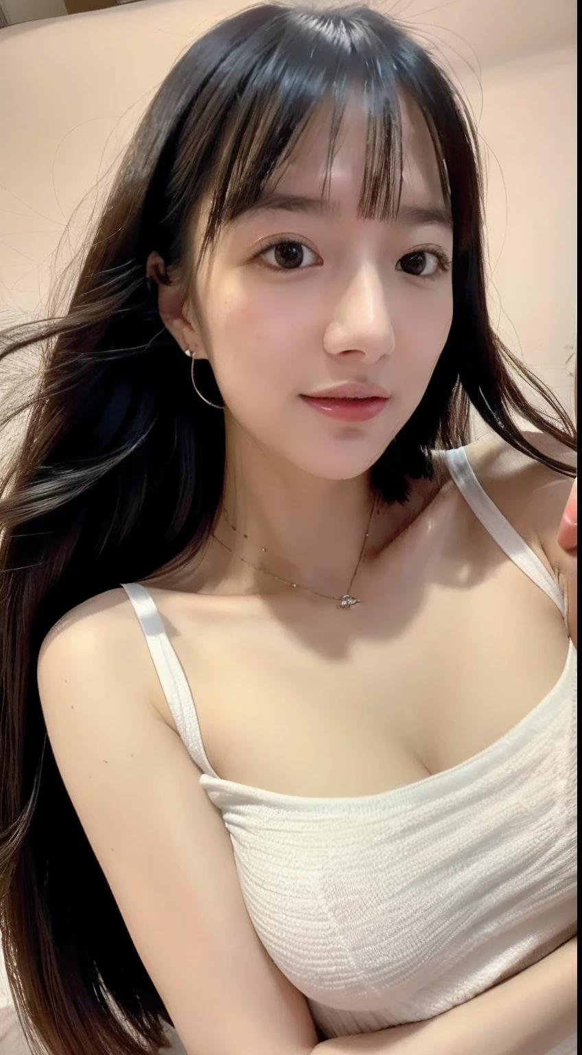 A close up of a woman with long hair wearing a white top - SeaArt AI