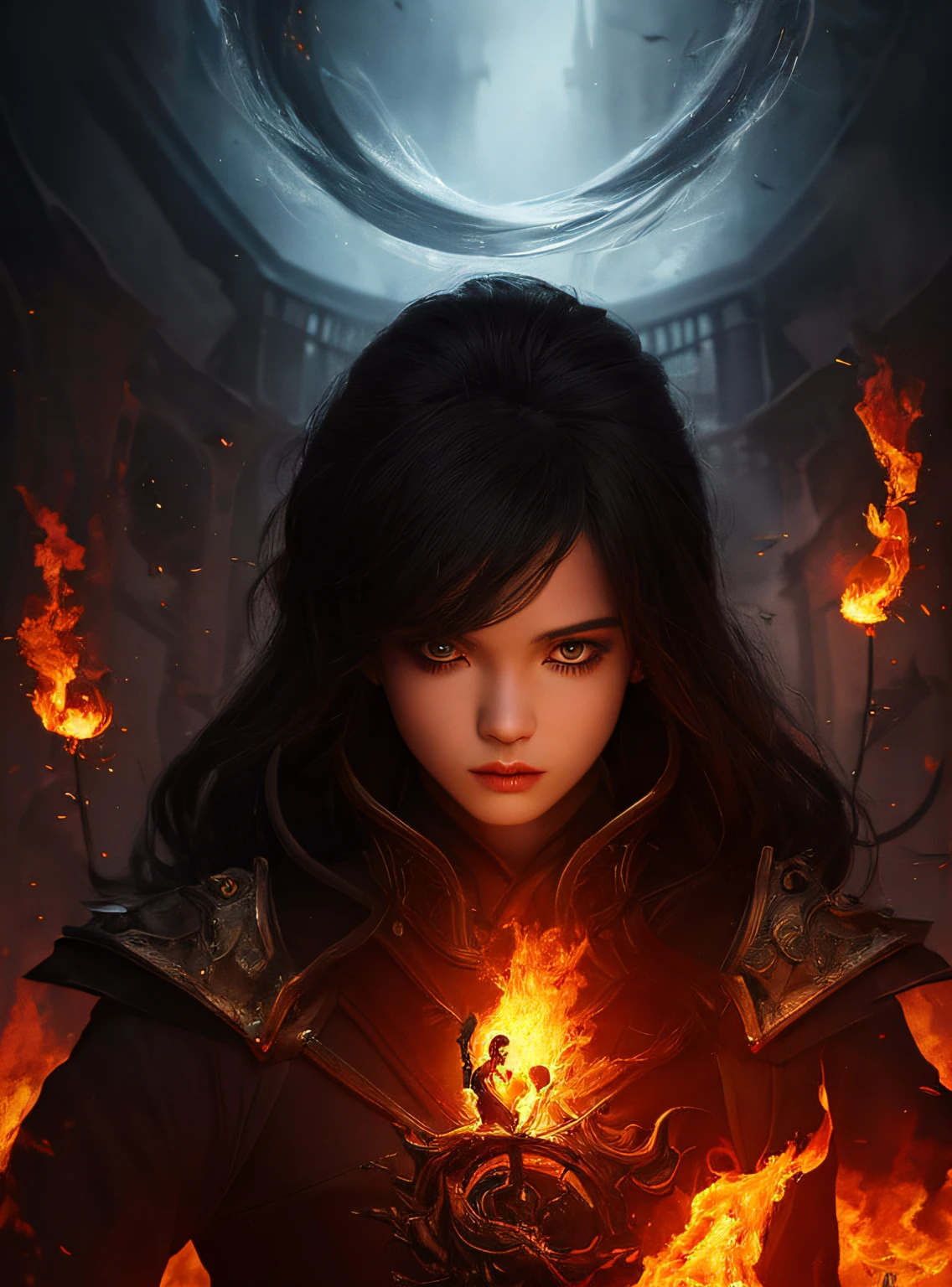 1girl,solo,masterpiece, best quality,fantasy,dark,shadow,
face is important,boy is important,eyes are important,rThe character is the main body of the work,(upper body),
flames,ruins, swirling magic,