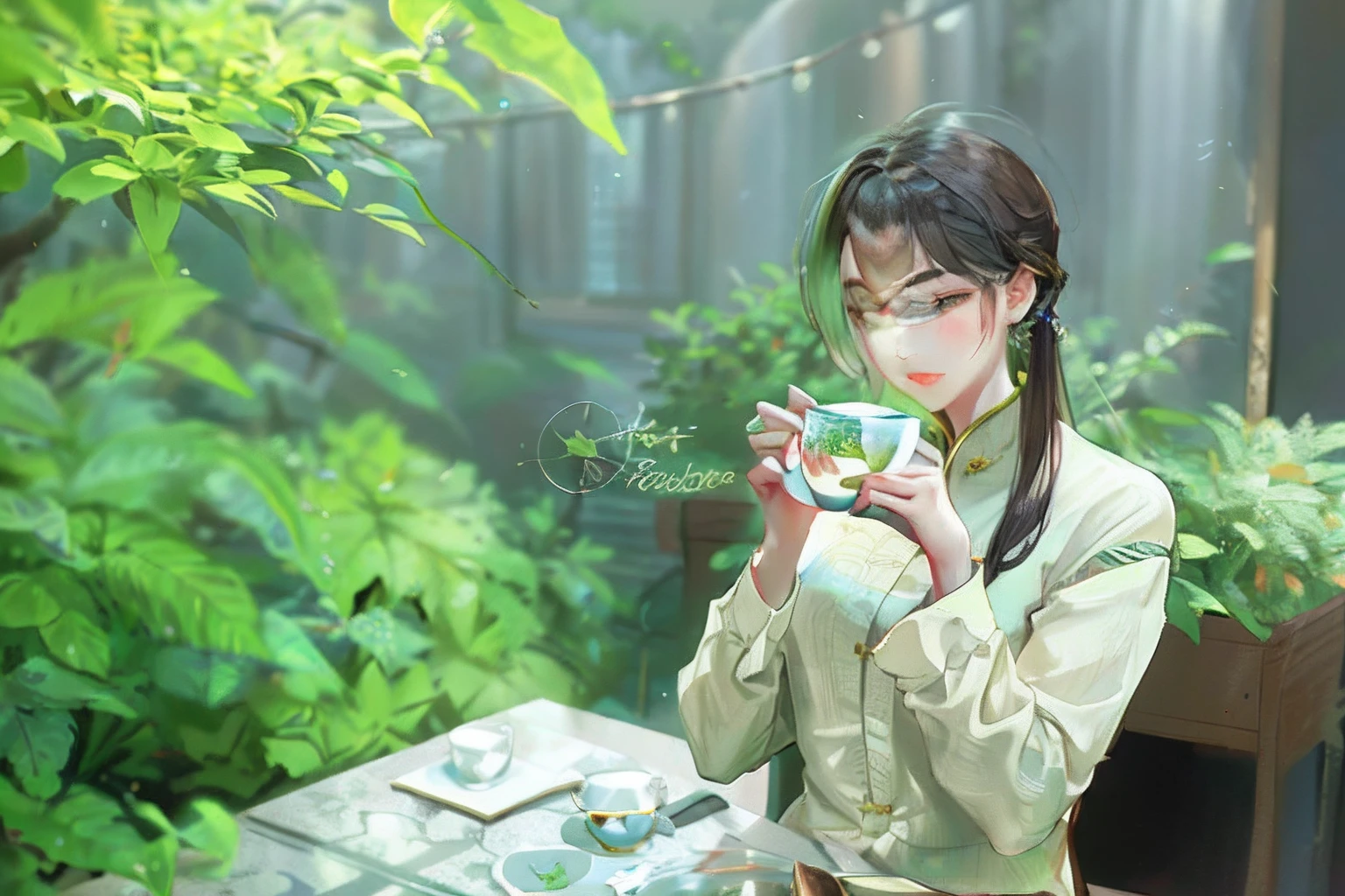 chineseidol,younger female,prette,drinking tea,elegant