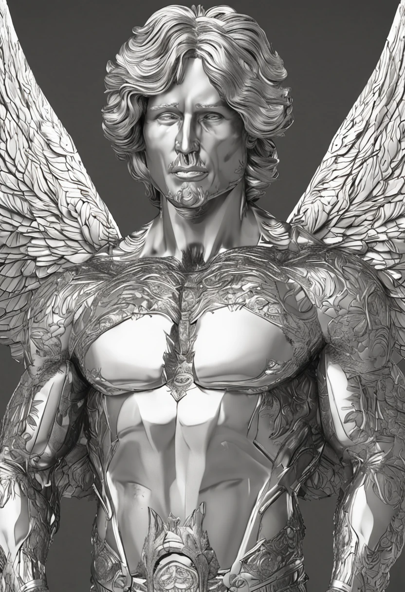 （Gray and dark style：1.1），，A male angel，The beam wrapped around his body，His feathered wings spread，There is a golden halo on the head，musculous，sbeard，mascular，tmasterpiece，best qualtiy，complexdetails，absurderes，highdetailRAWcolorphoto，highly  detailed，Harsh lighting，cinmatic lighting，Detailed eyes，Clear pupils，contrast，textureskin，Cold skin pores， hard light， gigapixel， visible to the feet， Flawless Face， 8k解像度， big breasts beautiful， cinematic ligh， ellegance， hyper realisitc， rendering by octane， unreality， High- sharpness， 8k解像度， highly  detailed， 8K  UHD， profesional lighting， フォトンマッピング， ラジオシティ， physically-based renderingt， s the perfect face， Detailed face and body， Award-winning photography， detailed face with， The light from the back window is backlighted， hyper realisitc， Ray traching， Strong gaze， cinmatic lighting