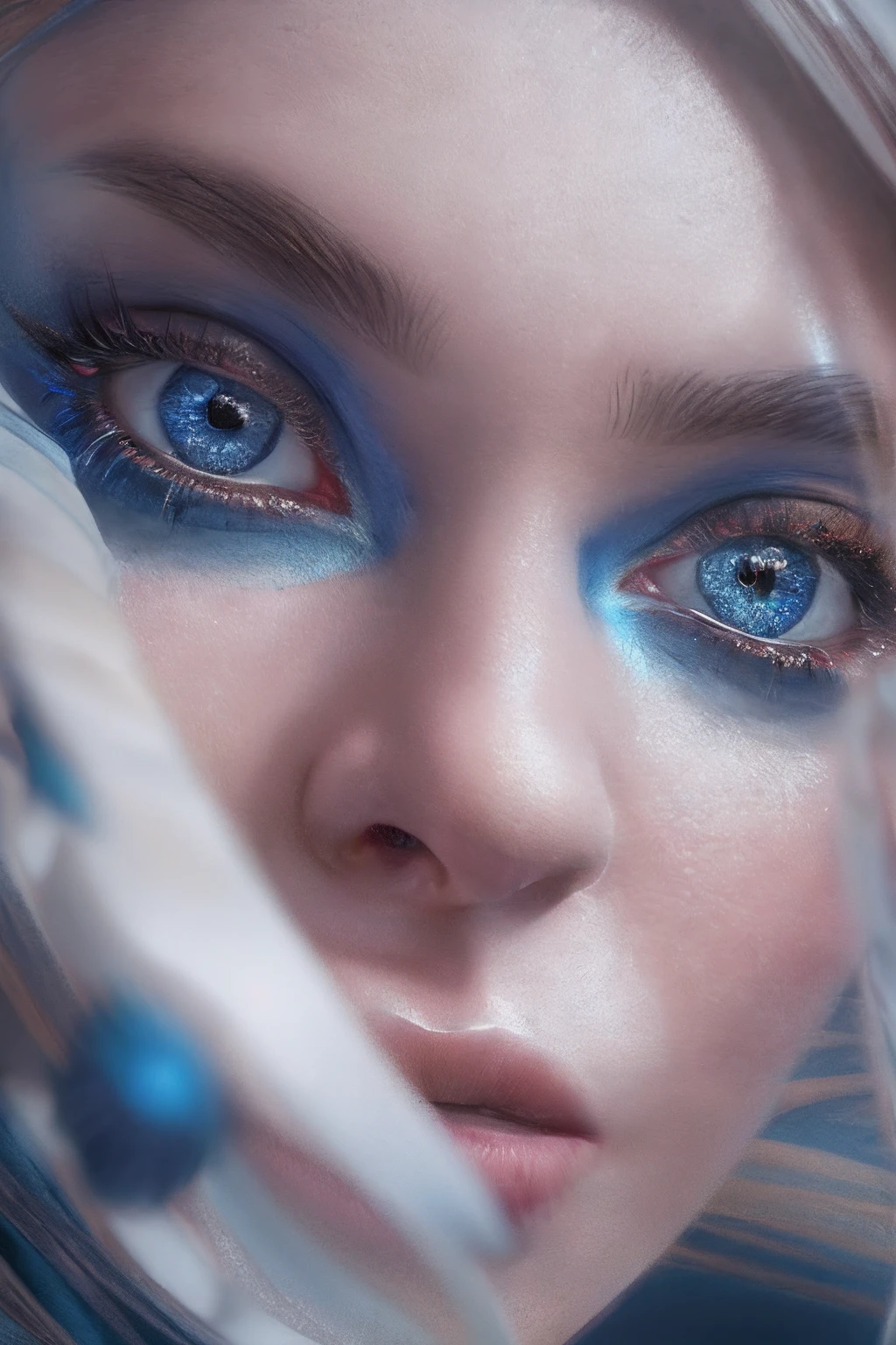 arafed, high details, best quality, 16k, [ultra detailed], masterpiece, best quality, (extremely detailed), dynamic angle, ultra wide shot, RAW, photorealistic, a extreme magnified picture of the woman's eye, blue iris, full make up,  3D rendering, [[anatomically correct]]