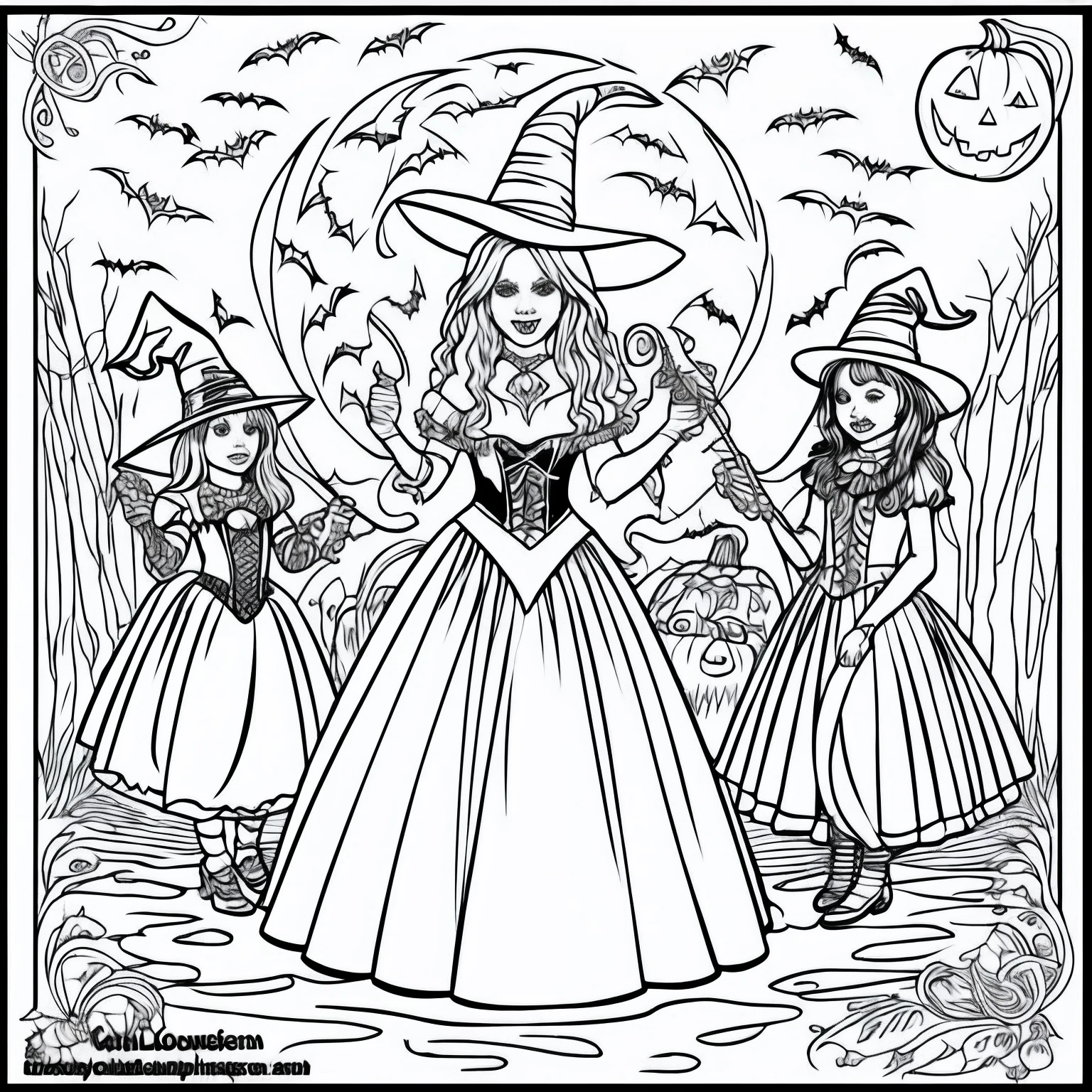 Coloring pages halloween witches background
