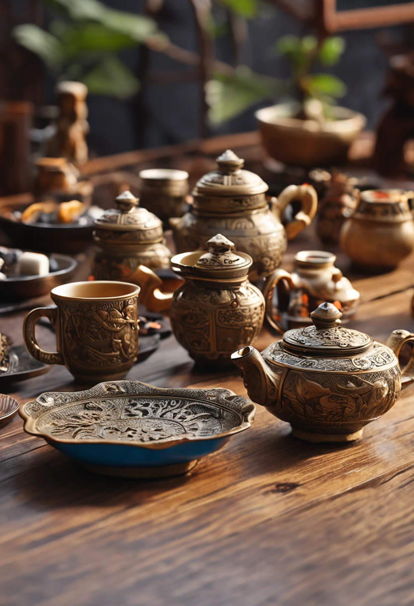 Cultural and creative products，tea set，Laojunshan cultural elements，natural，Highly detailed，8K