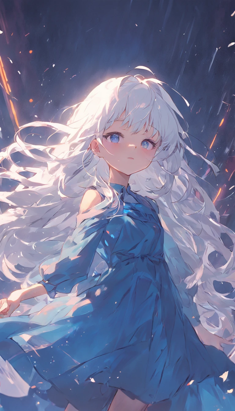 White hair wearing blue dress girl