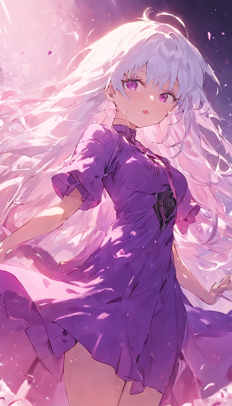 White hair wearing purple dress girl