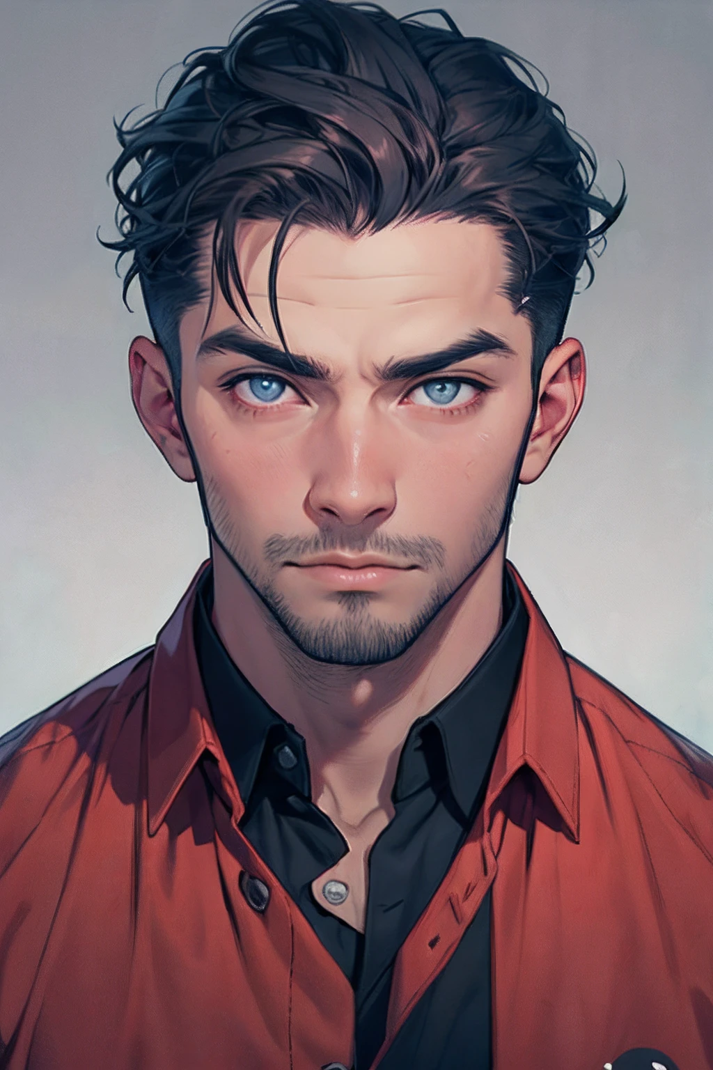 Um jovem, com cabelos pretos curto, olhos escuros pequenos, olhos puxados, barba curta raspada, corpo alto e magro, olhar bonito e inocente, adorable face, vestindo uma camisa branca casual. olhar para frente, rosto de frente, frontal