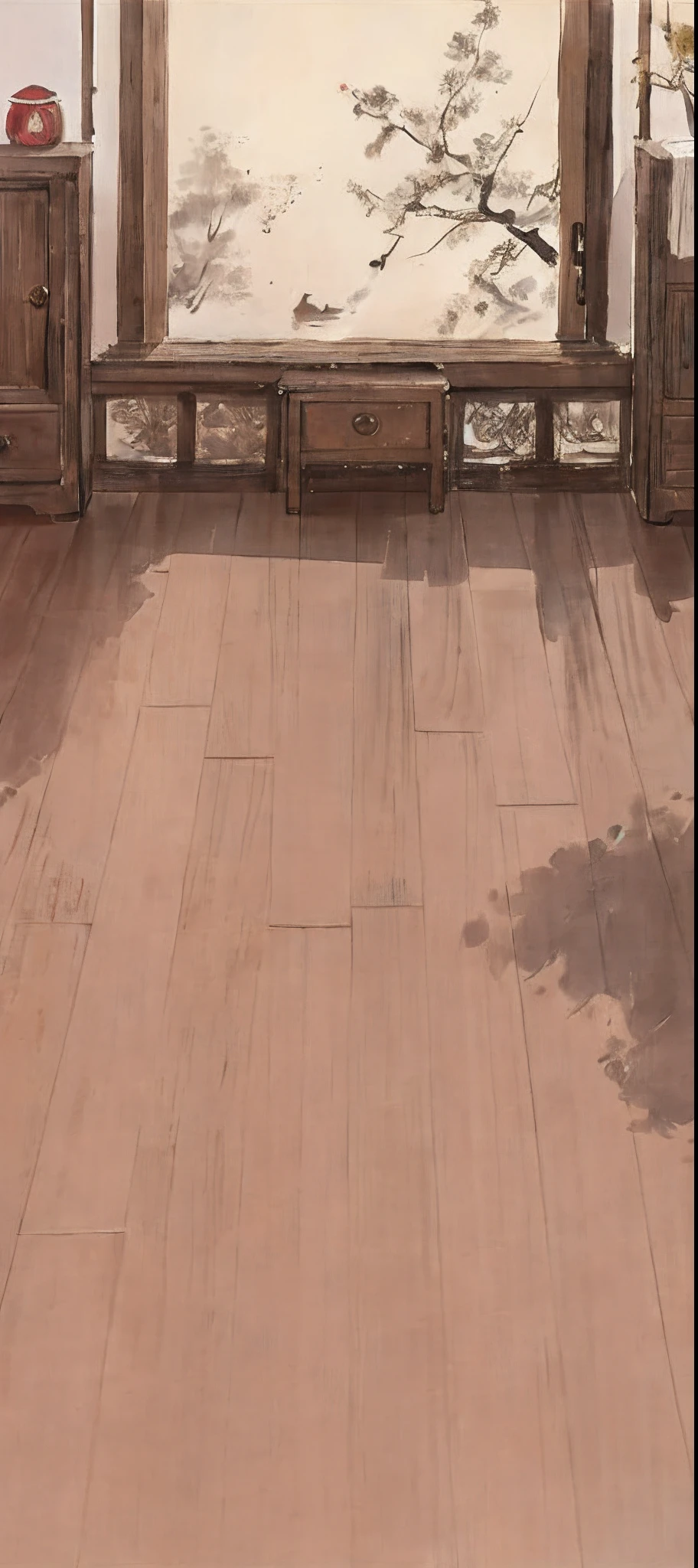 Ink wind interior scene,wooden floor