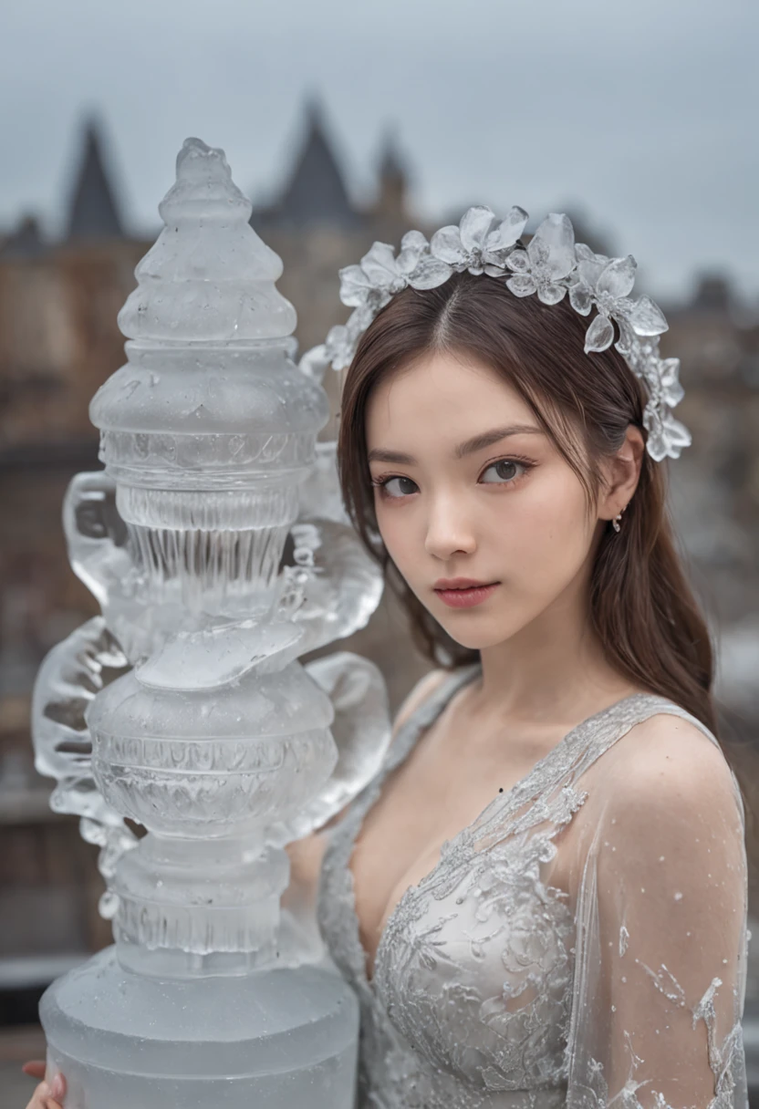 Ice sculpture girl,cleanness,8k,higher details,Higher quality,超高分辨率