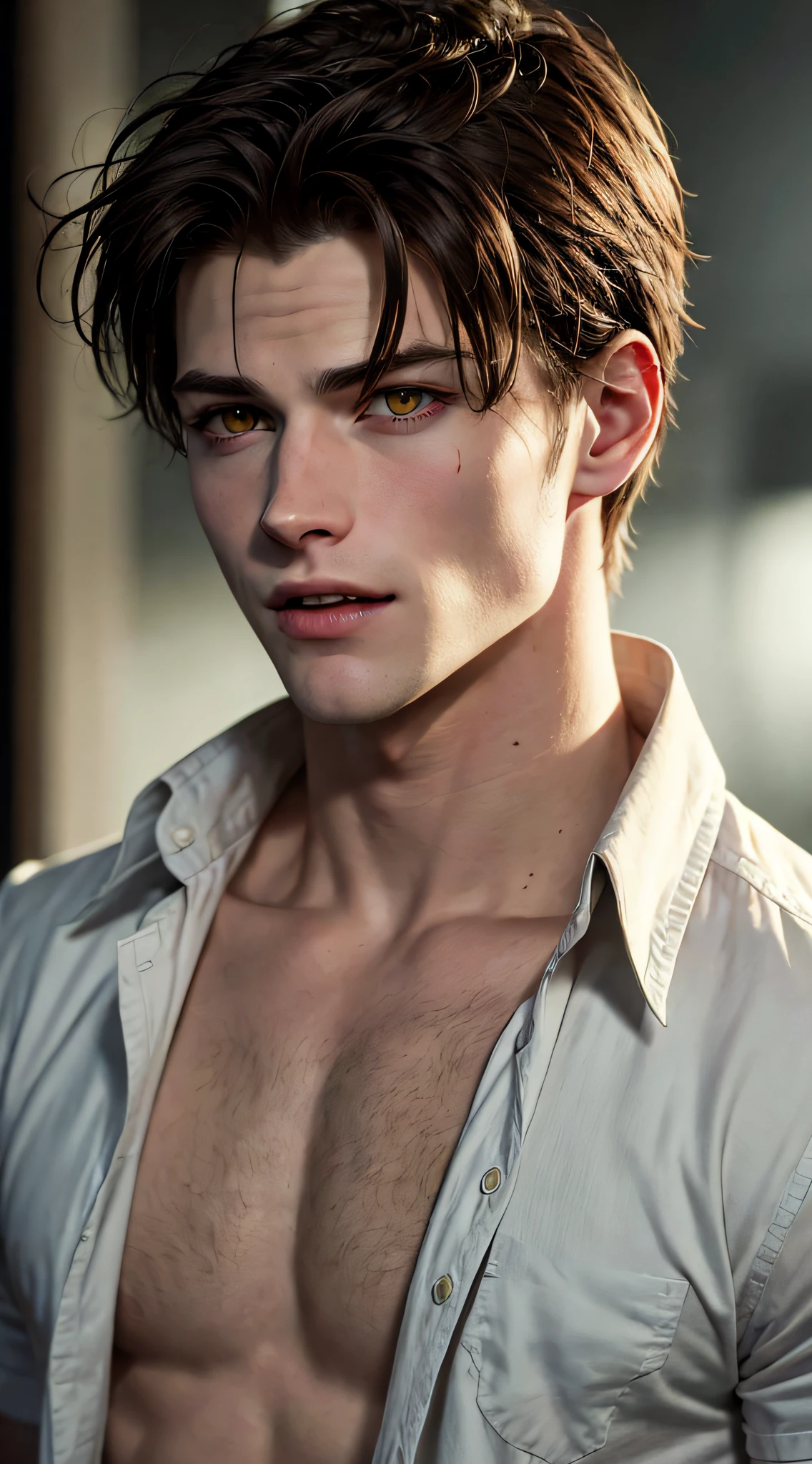 Emmett Cullen, vampire from the movie Twilight, full-length, yellow eyes, high detail, picture for the competition, correct facial features, super detail