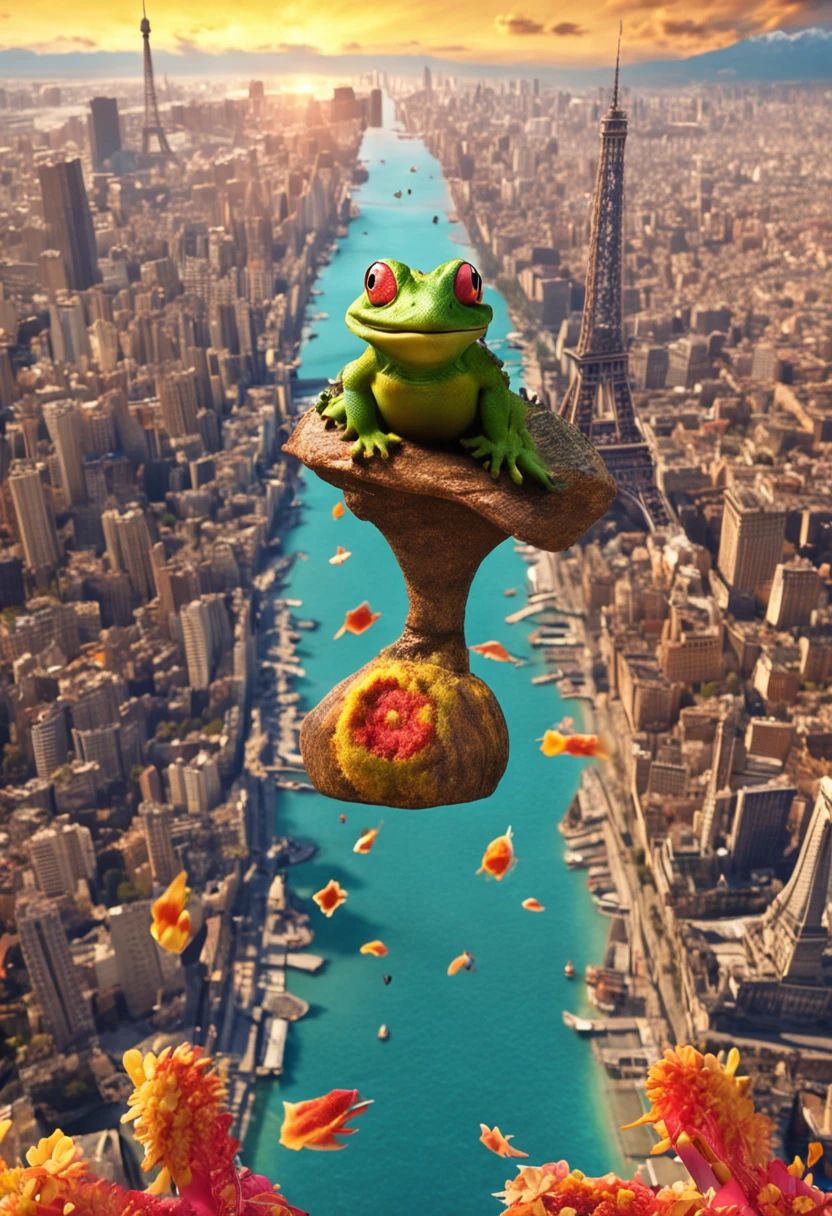 Little fire dragon、A photo of the Frog Seeds and Jeni Turtles stacked on top of each other with the Eiffel Tower