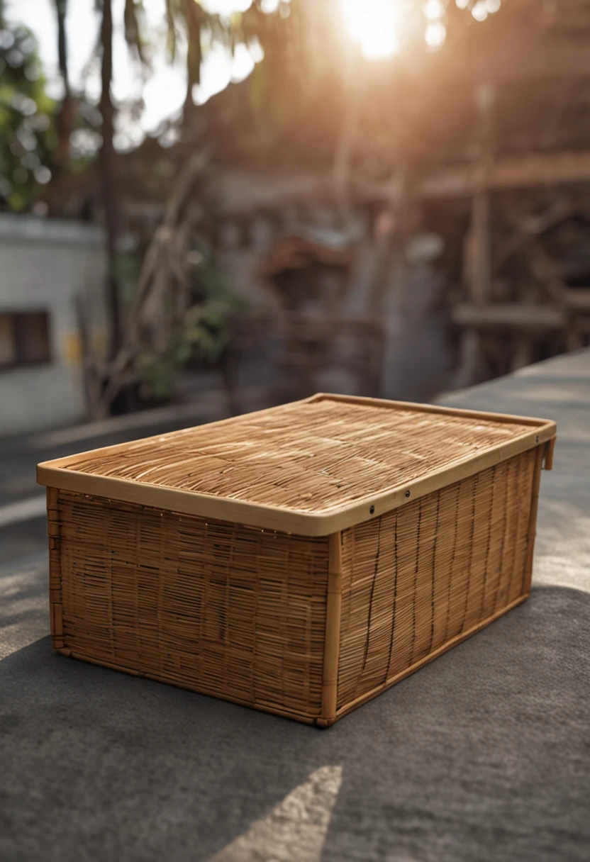 This thing is made of bamboo. It is rectangular,There are two compartments. It is a storage box for garbage bags