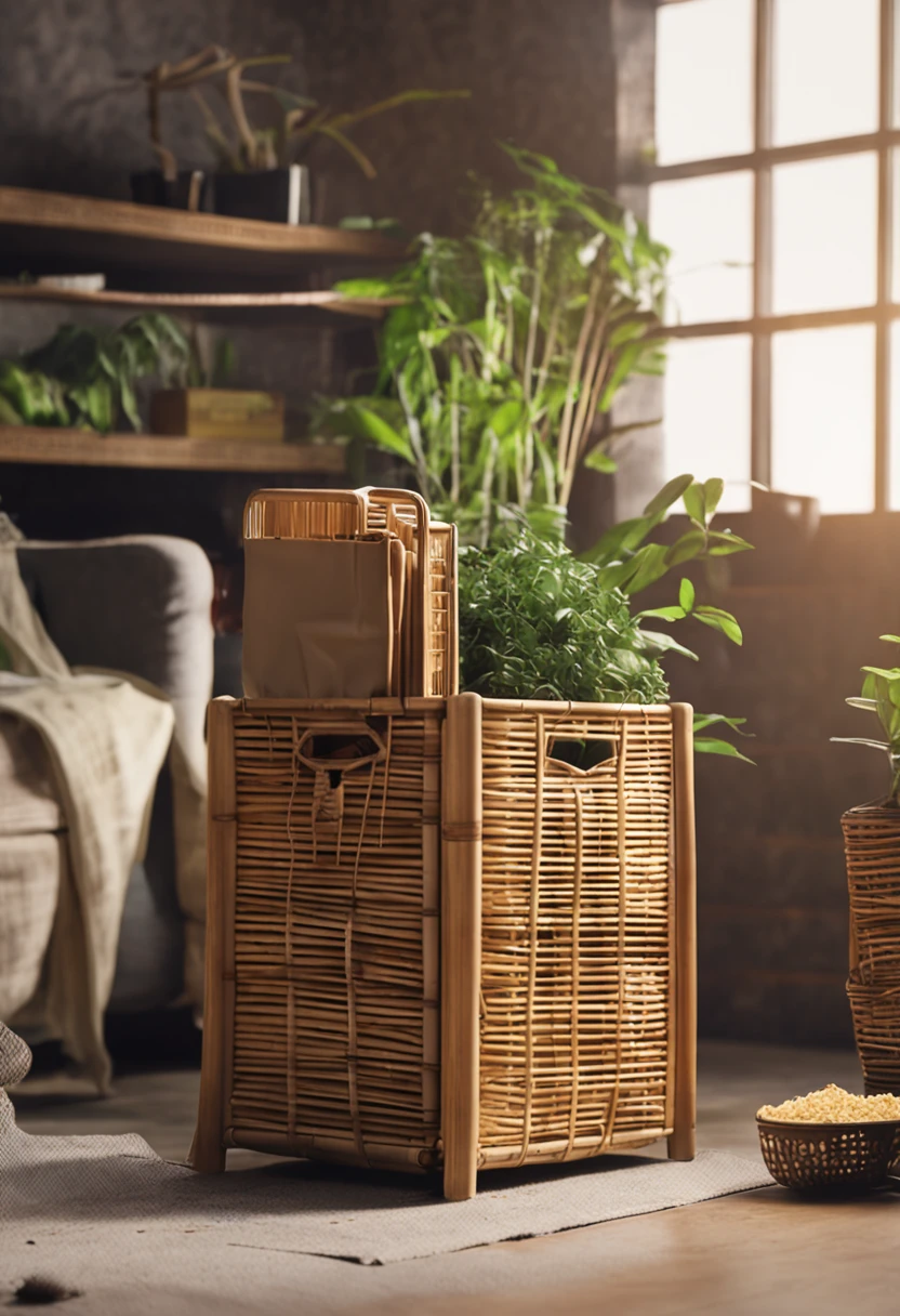 This thing is made of bamboo. It is rectangular,There are two compartments. It is a storage box for garbage bags