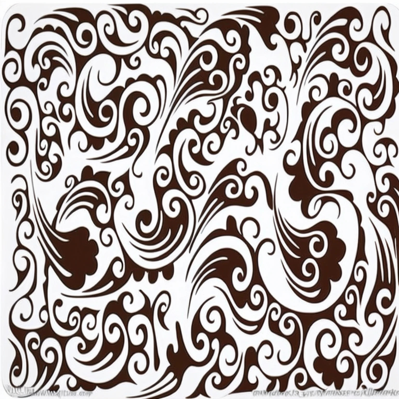 Close up of brown and white pattern on white background, Art Nouveau vortex, Vector art panel for CNC plasma, ornate motifs, swirles, pattern art, complex swirling accents, intricate ornamental flourishes, Art Nouveau curves and swirls, Wooden Art Nouveau swirl, Ancient whirlpools, Māori ornaments, lots of swirling, Art Nouveau motifs