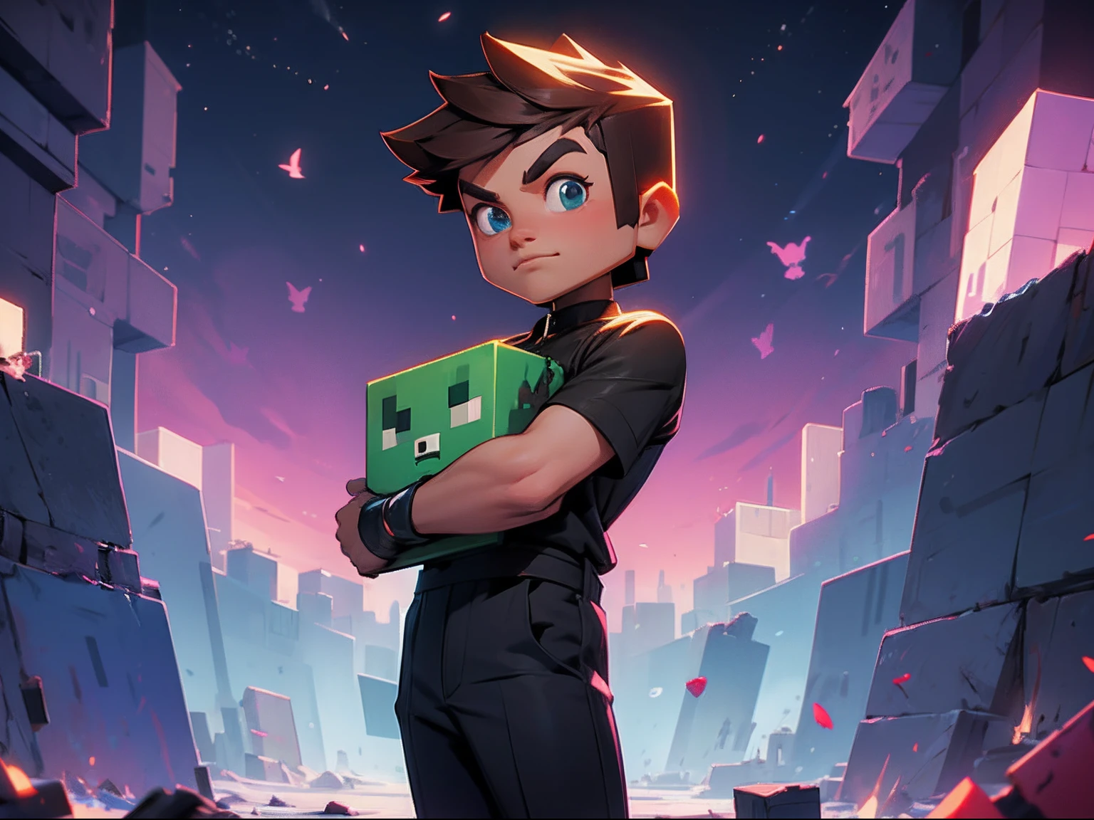 Minecraft boy holding a diamond sword