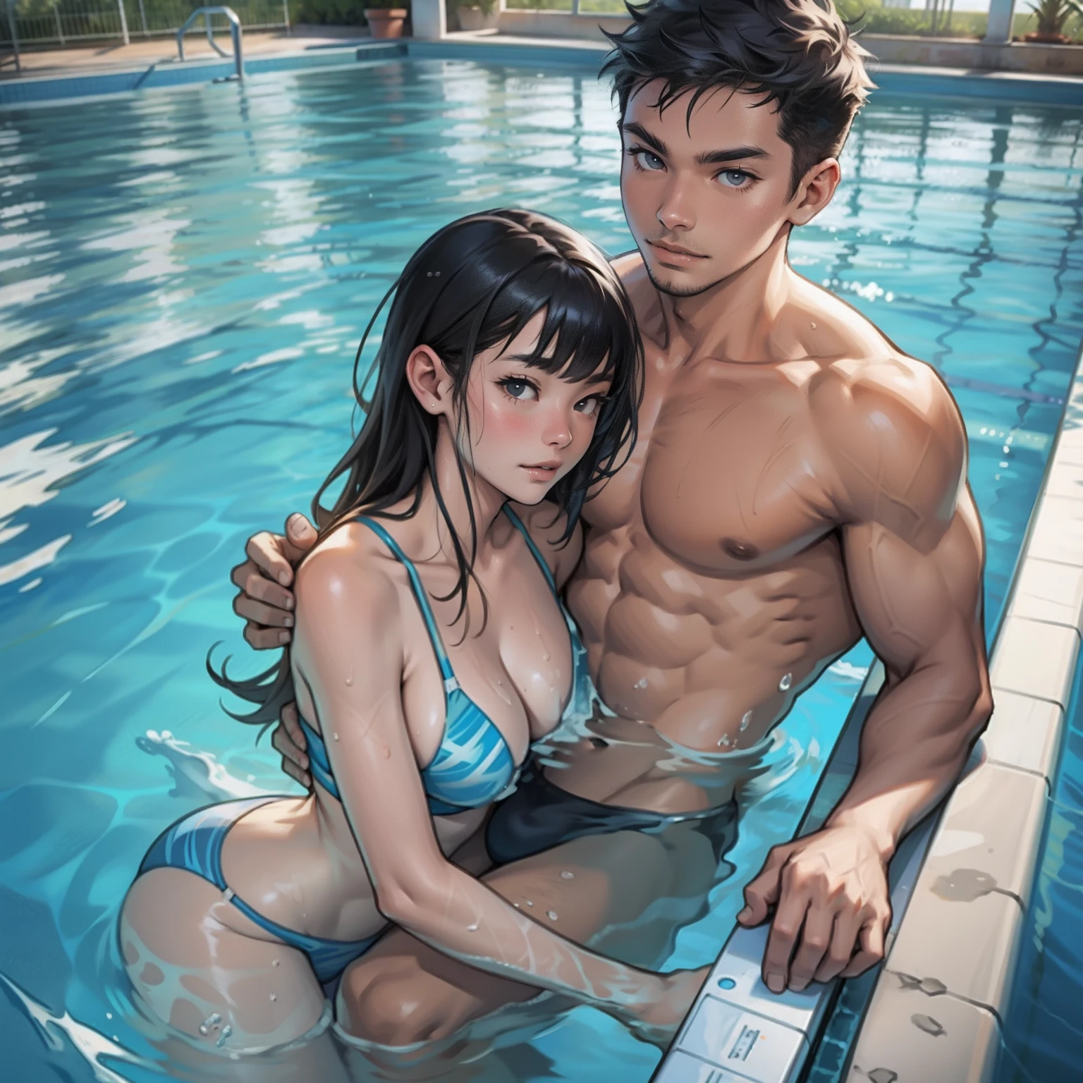A couple swimming together,swimmingpool,Raised sexy