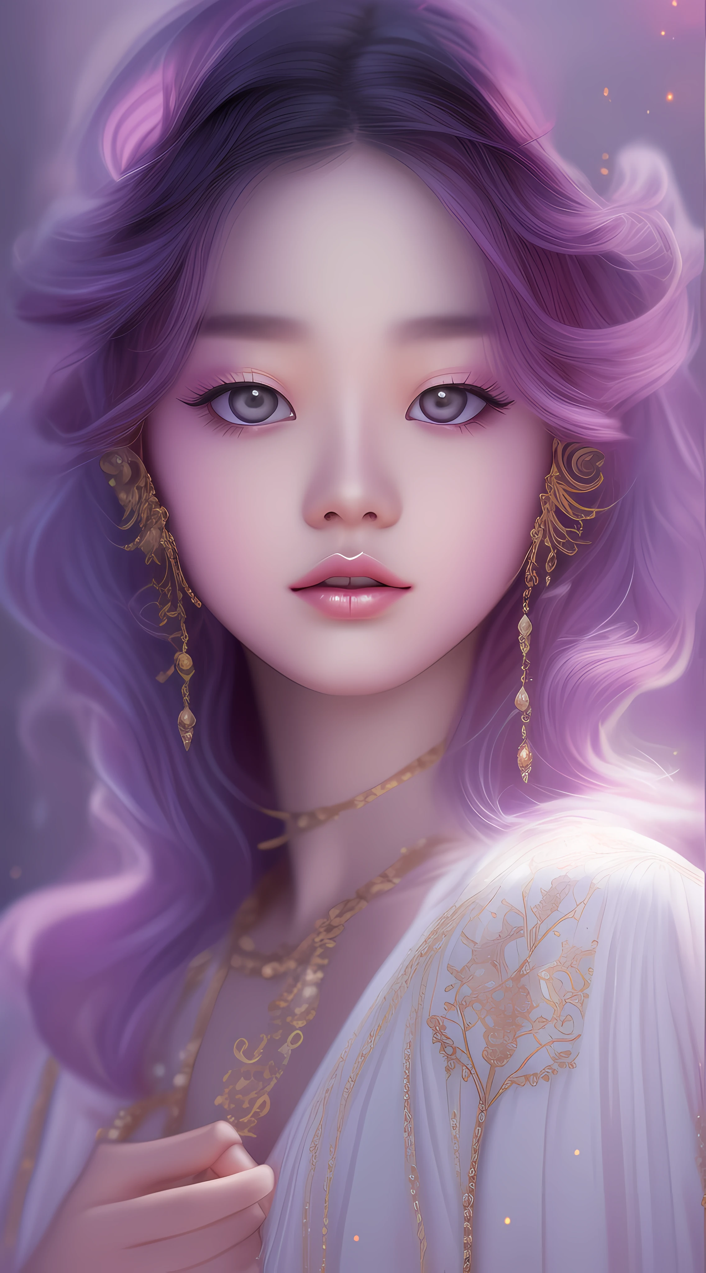 a cute nude sexy korean large-eyed girl, without clothes, nsfw, slender and small face, very glossy nude skin, looking at viewer, dark moody quality, Fantasy art, digital art, delicate lines and textures, realistic and rich work, magical creatures, fantastic landscapes, work of imaginative motif, purple Long hair and Blue eyes and Little Crown, pointy ears, dark skin happy, solo, full body, standing on mini base, white border, floating, surround ofrose and lily and Hydrangea and gold coin and silver coin, mochi, maximalism, pastel color, sparkle, surrealism, cinematic, vivid, vivid colors, light and shadow, three-dimensional lighting, volumetric lighting, Film light, dynamic lighting, good anatomy, same makeup for both eyes, eyes are bilateral symmetry, Perfect body proportions, Broken Glass effect, no background, stunning, something that even doesn't exist, mythical being, energy, molecular, textures, iridescent and luminescent scales, breathtaking beauty, pure perfection, divine presence, unforgettable, impressive, breathtaking beauty, Volumetric light, auras, rays, vivid colors reflects
