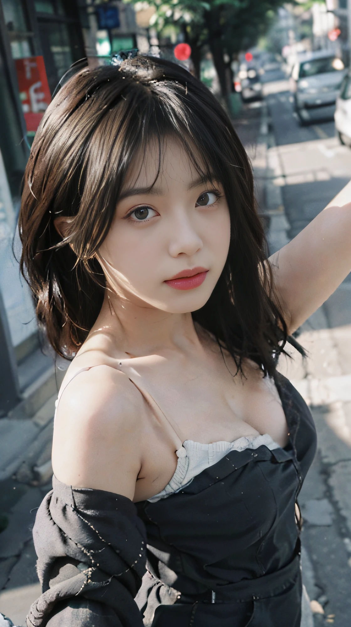 8K, Best Quality, Masterpiece, Ultra High Resolution, (Realism: 1.4), Original Photo, (True Skin Texture: 1.3), (Film Grain: 1.3), (Selfie Angle), 1 Girl, Beautiful Eyes and Face Details, Masterpiece, Best Quality, Close-up, Upper Body