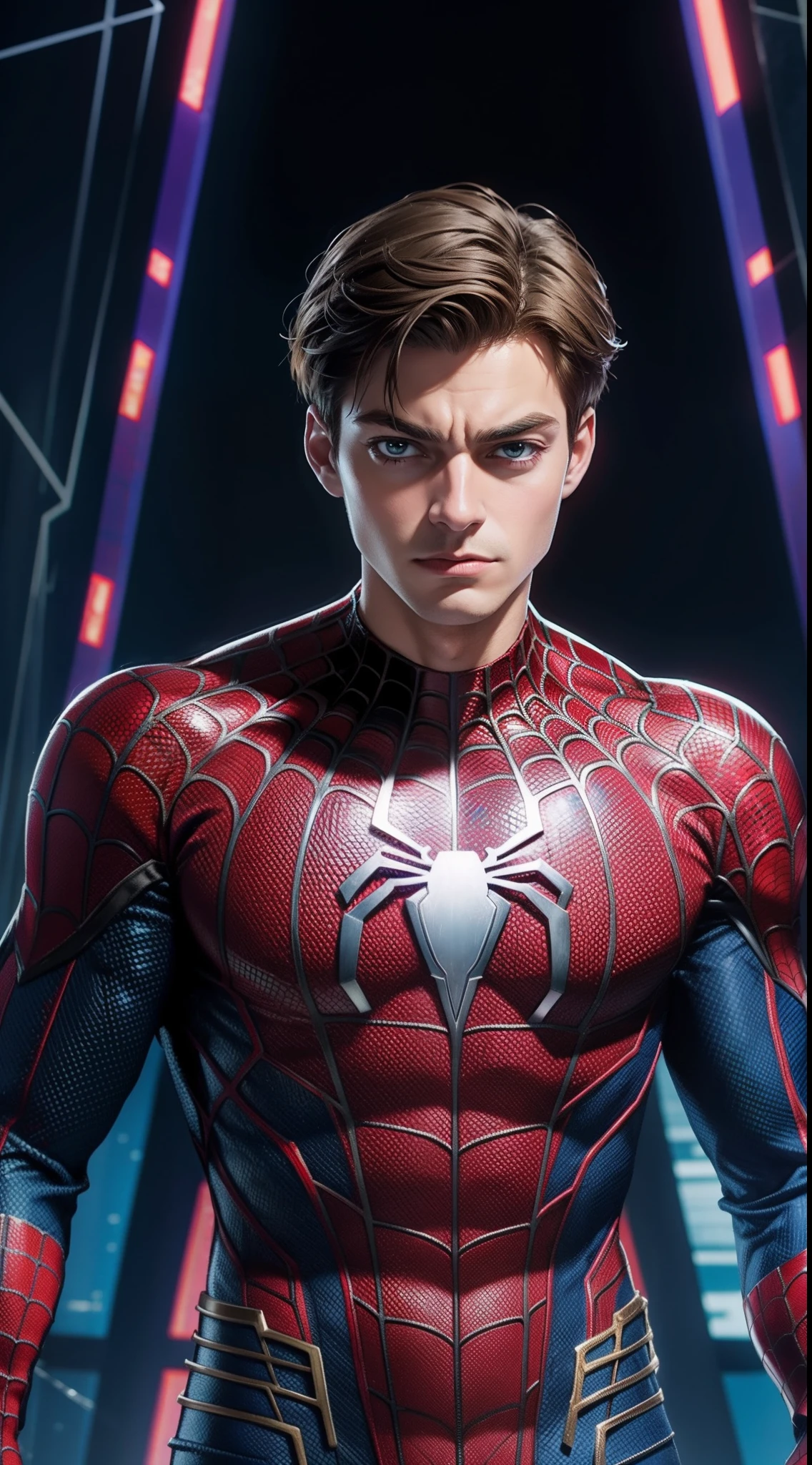 Billionaire Peter Parker wears Spider-Armor из комиксов Marvel, Masterpiece, Best Quality, abstract, Psychedelic, Neon, (honeycomb pattern), (creative:1.3), Sy3, SMM, fantasy00d