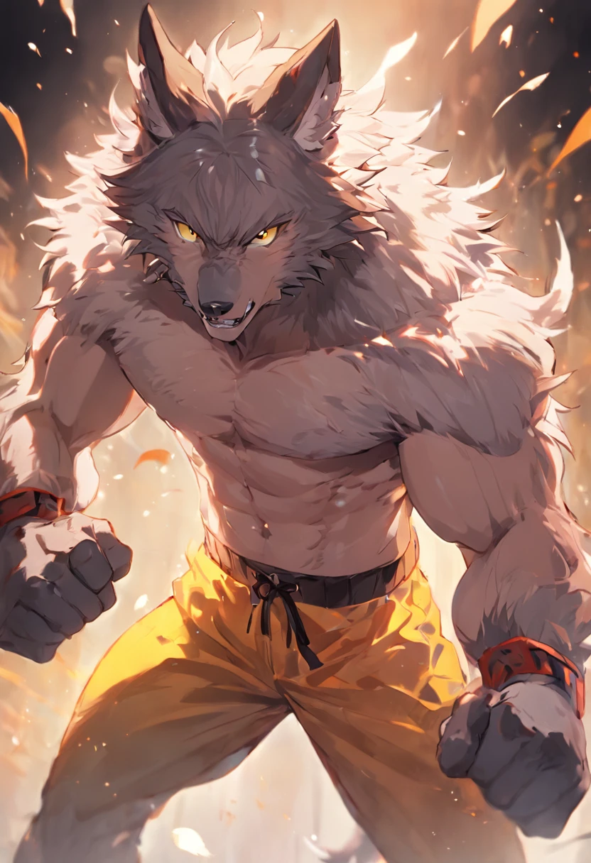 Full body, muscular body, White wolf, male, deep blue eyes, scar in left eye, angry