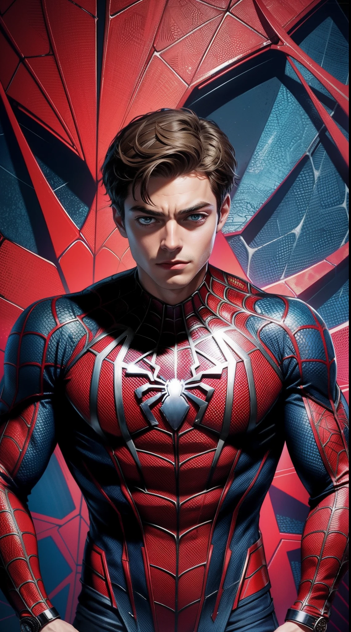 Billionaire Peter Parker wears Spider-Armor из комиксов Marvel, Masterpiece, Best Quality, abstract, Psychedelic, Neon, (honeycomb pattern), (creative:1.3), Sy3, SMM, fantasy00d