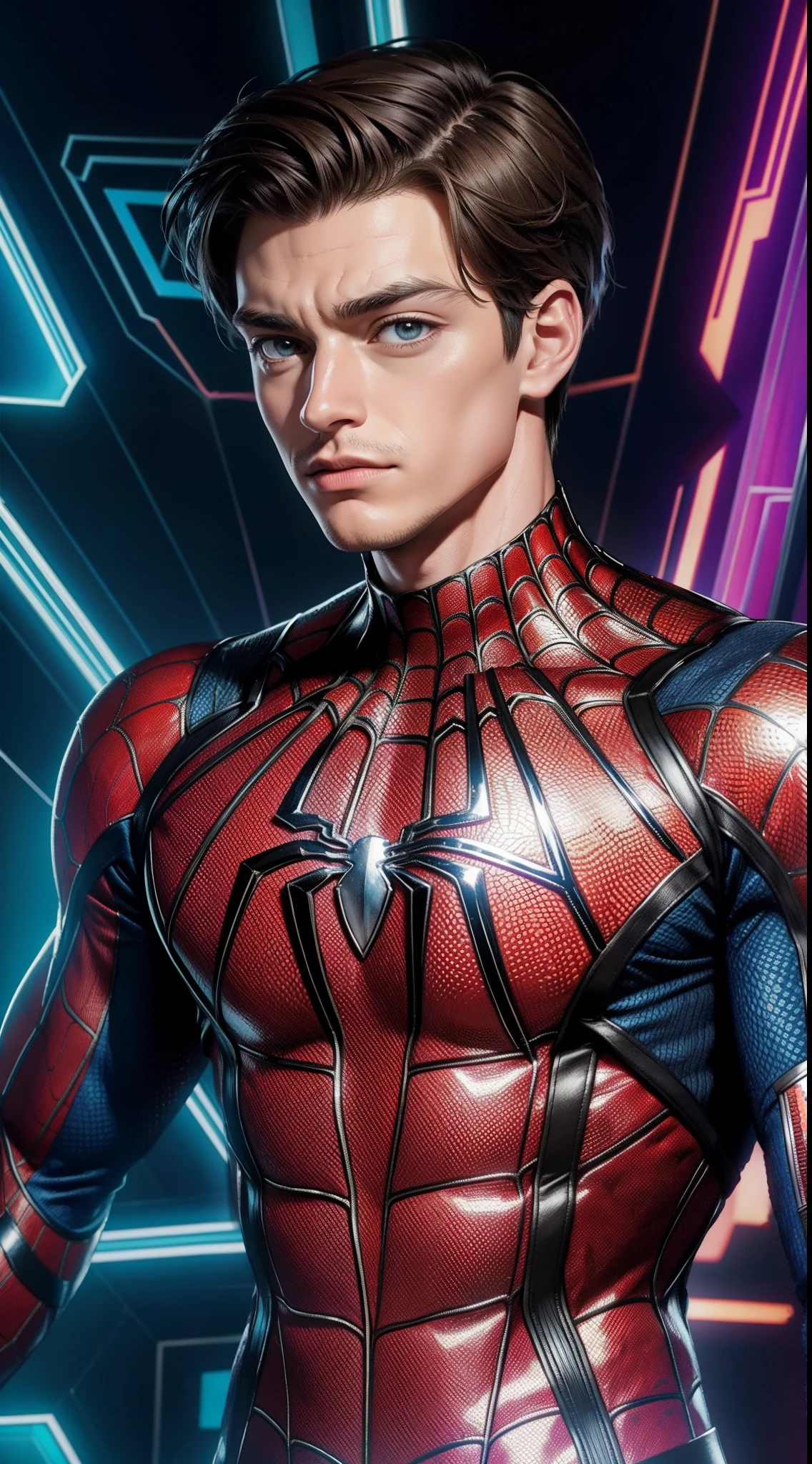Billionaire Peter Parker wears Spider-Armor из комиксов Marvel, Masterpiece, Best Quality, abstract, Psychedelic, Neon, (honeycomb pattern), (creative:1.3), Sy3, SMM, fantasy00d