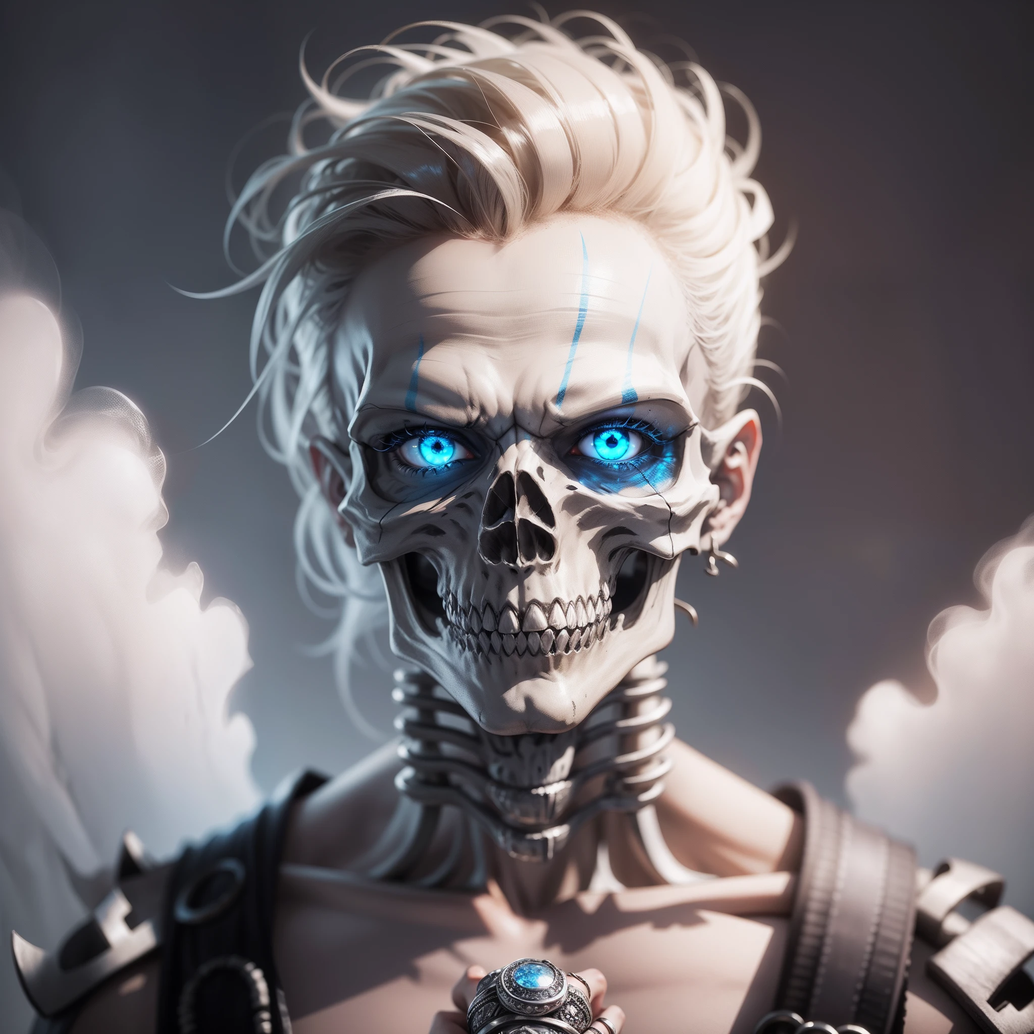 364-15 titanium steel,Blue-eyed double skeleton(Men's rings)Ghost Head Overbearing Ring,Euro-American punk...