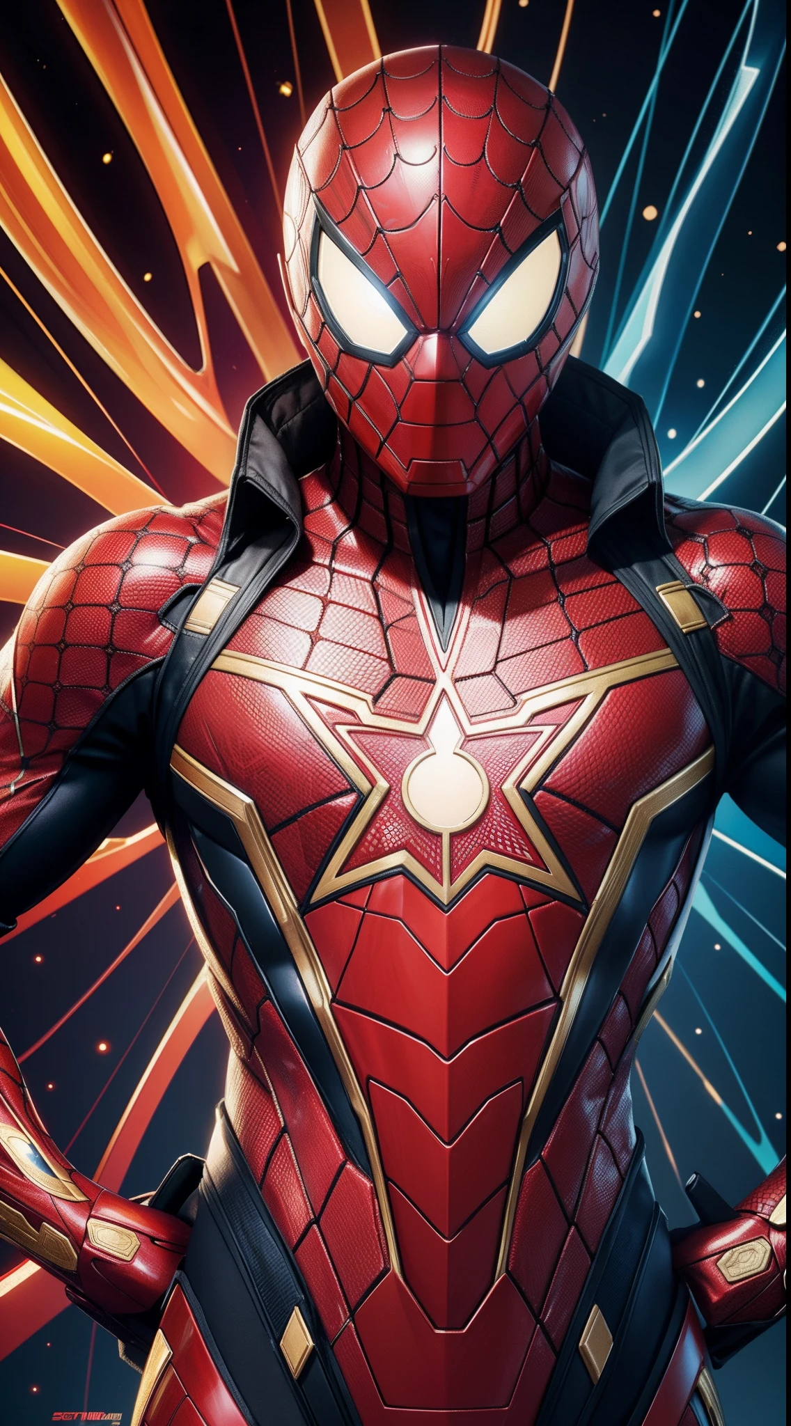 Iron Spider из комиксов Marvel, Masterpiece, Best Quality, abstract, Psychedelic, Neon, (honeycomb pattern), (creative:1.3), Sy3, SMM, fantasy00d