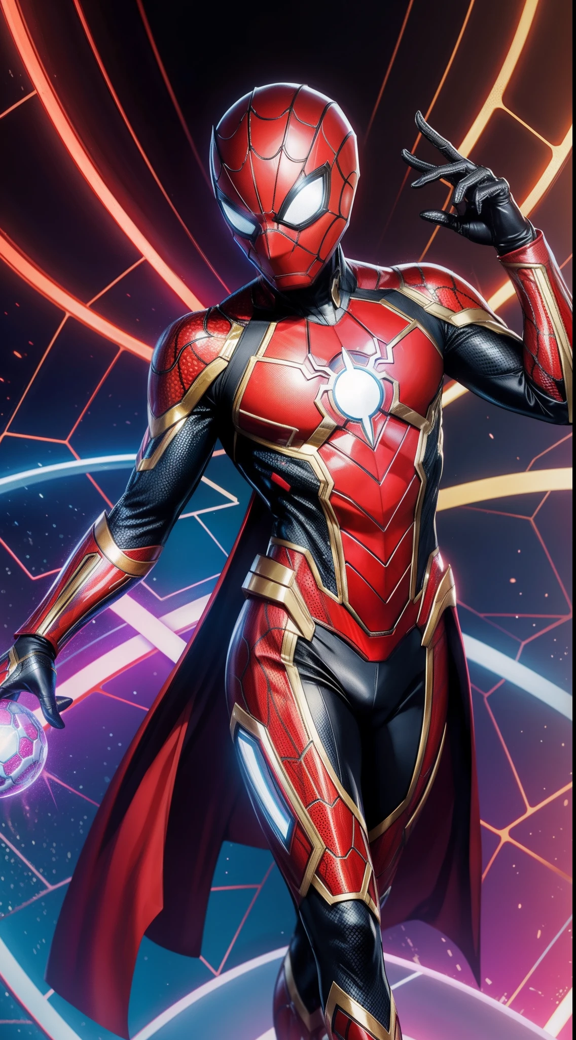 Iron Spider из комиксов Marvel, Masterpiece, Best Quality, abstract, Psychedelic, Neon, (honeycomb pattern), (creative:1.3), Sy3, SMM, fantasy00d