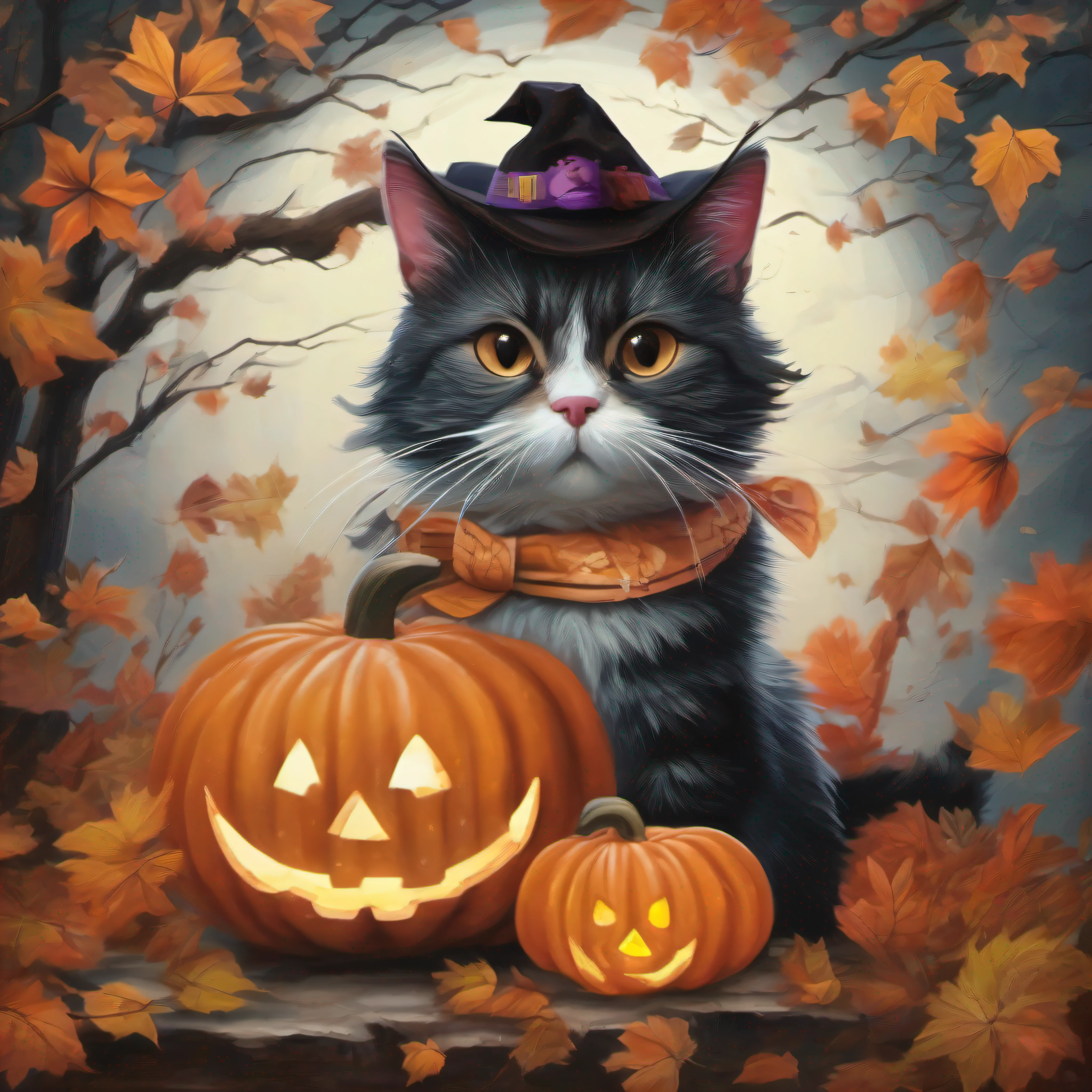 ((best quality)), ((masterpiece)), (detailed), (realistic), "Halloween-themed cat painting: 1.2), (simple shapes and lines: 1.1), (bright and cheerful colors: 1.2), (cute and playful style: 1.3), (4:3 aspect ratio, 8-bit resolution: 1.4)"