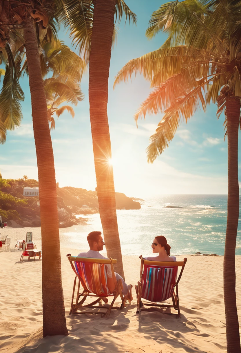 they are on the beach and smiling for the camera, smiling couple, happy couple, romantic couple, beautiful sunny day, mixed art, sun is shining, digitally enhanced, bright sunny day, in a beachfront environment, man and woman in love, inspiring, in a scenic background, romantic, by Juan O'Gorman, looking happy, subtle detailing, beautiful daylight