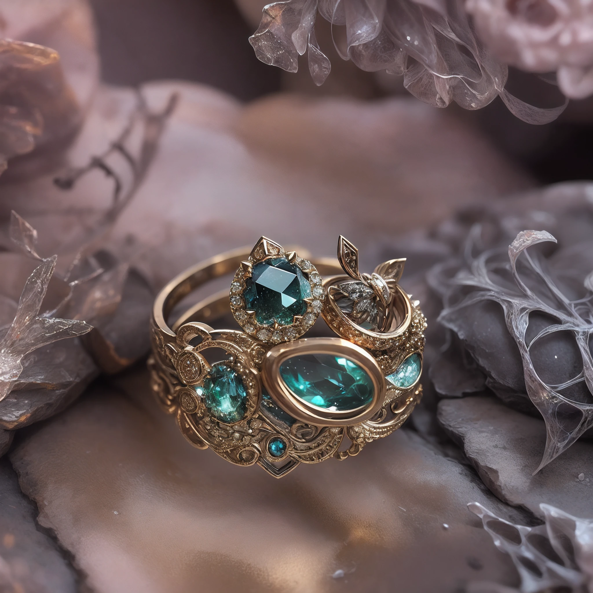 Art Deco, Cubist Futurism, UHD, masterpiece, award winning, super detail, best quality，[Close-up of an oval ring of an opal]
The ring is made of conglomerate opal,Set with blue and green gemstones,Covered with platinum，pearls,jewely, vivid and detailed,  European style, dreamlike quality, small and exquisite, Precise lines, Noble, Amazing,