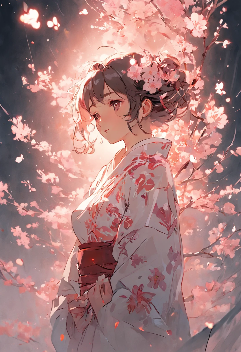 Single cherry blossoms, Beautiful, elegant, Centered, nearing perfection, Dynamic, Moonlight, Highly detailed, Digital painting, art stations, concept-art, smooth, Sharp focus, illustration, Art by Carne Griffiths and Wadim Kashin