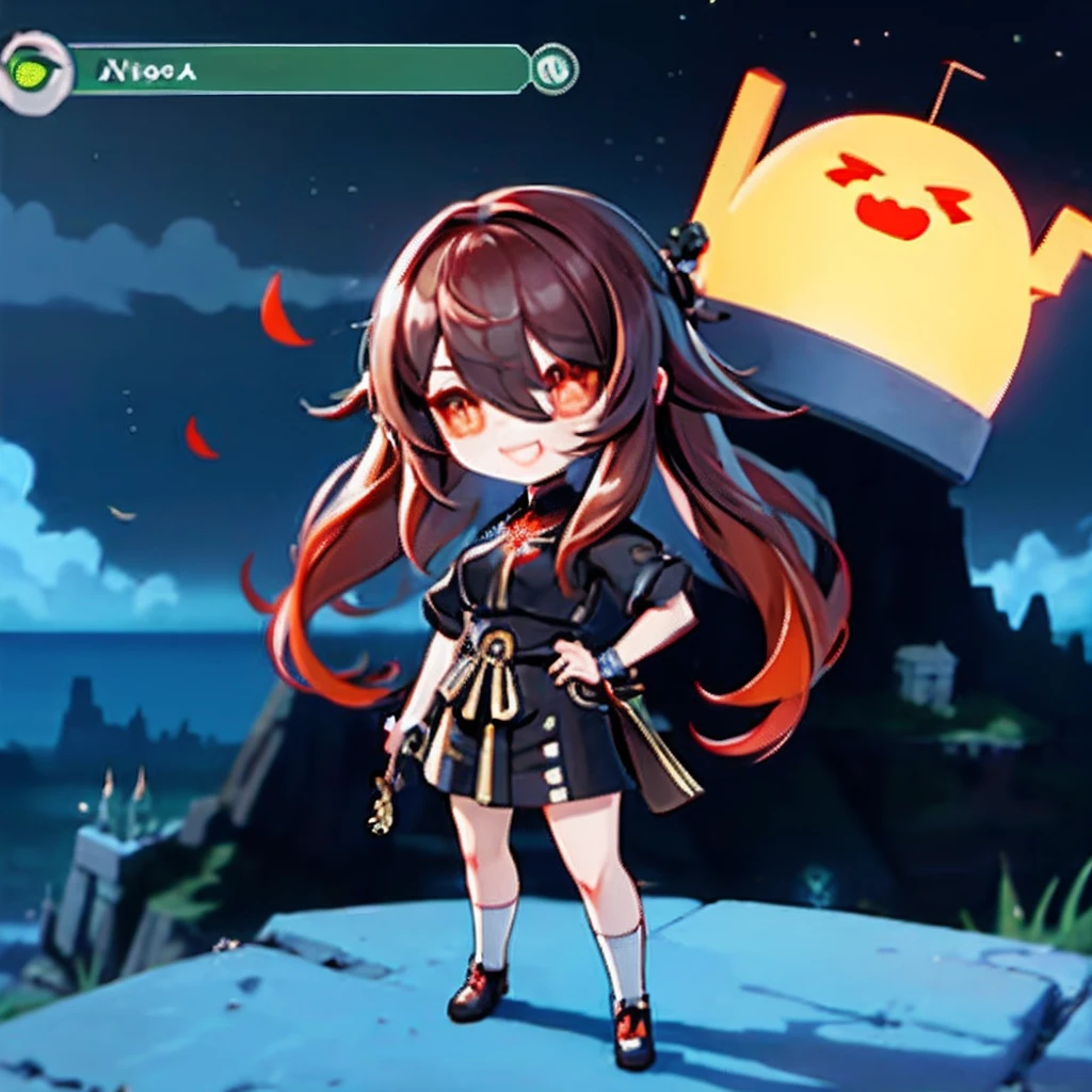 Hair over one eye、One Woman, 独奏, (twitch emote:1), Chibi, Brown hair, red eyes, , comic strip, departamento otaku backgrounid, a sticker, Thick black outline,Denim dresses、Black blouse、hair down、Orange hair、、brown haired、Denim Long Skirt hutao, audifonos gamer con microfono, poscast, control gamer, control xbox, twitch, Una PC desarmada, tarjeta grafica, tarjeta madre, CPU