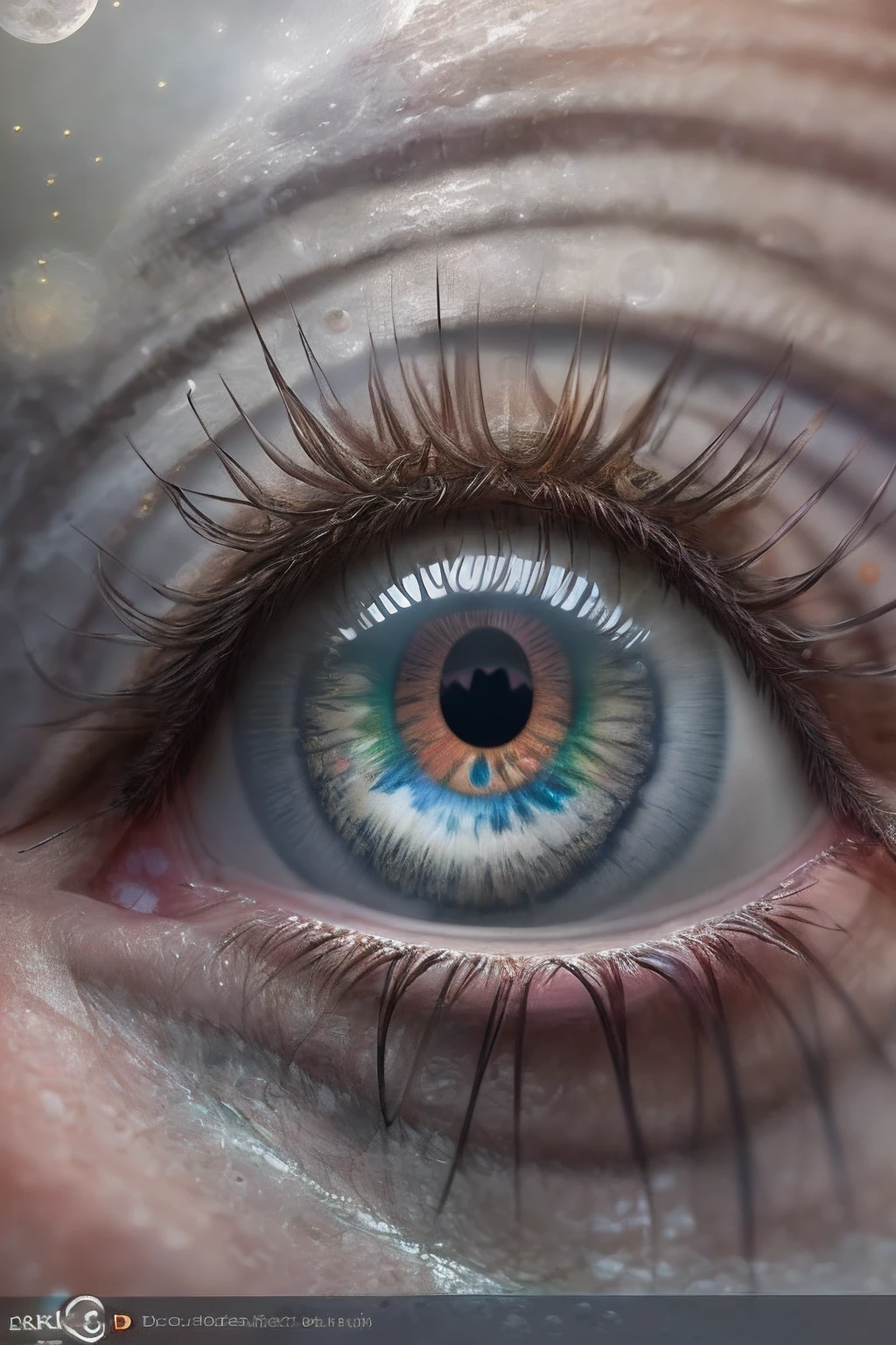 arafed, high details, best quality, 16k, [ultra detailed], masterpiece, best quality, (extremely detailed), dynamic angle, ultra wide shot, RAW, photorealistic, a extreme magnified picture of the human eye, green iris, a full moon, round moon being reflected on the iris, 3D rendering, [[anatomically correct]]