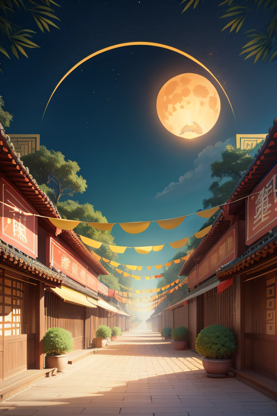 Mid-Autumn Festival advertising background,In the daytime,bamboos,brightly,China-style,dyna,In the daytime,Bright colors blue sky