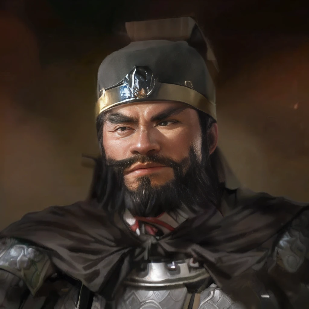 Close-up of a man in military uniform with a beard, an angry muscular army general, genghis khan, inspired by Li Kan, bian lian, inspired by Li Gonglin, inspired by Zhang Lu, mongol, Inspired by Cao Zhibai, Guan yu, inspired by Dong Yuan, inspired by Lu Zhi, Inspired by Hu Zaobin