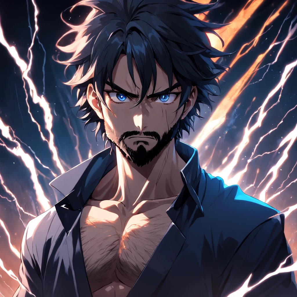 Men, Darkcurlhair, beard, thunder, scar, darkness, crisis