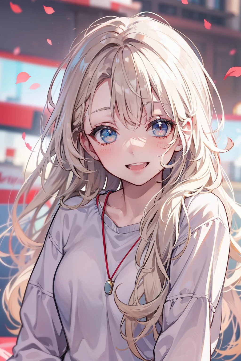 Masterpiece, Best quality, 1girll, Solo, full bodyesbian, systemic，minimal background, White long hair, Casual clothing, Open and cheerful expression, view the viewer, Cute, Beautiful, Delicate face, Smiling, relaxed poses, Detailed, HD