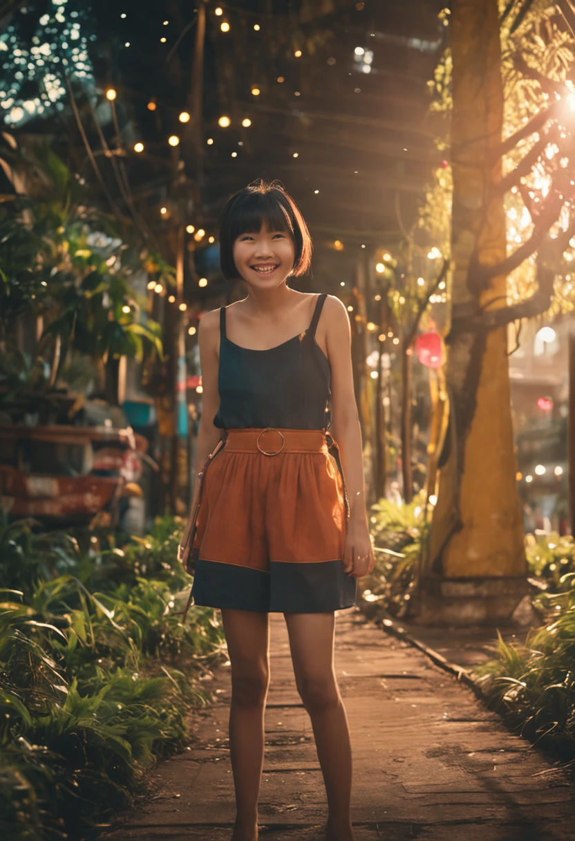 Sunny smiling asian girl with short hair