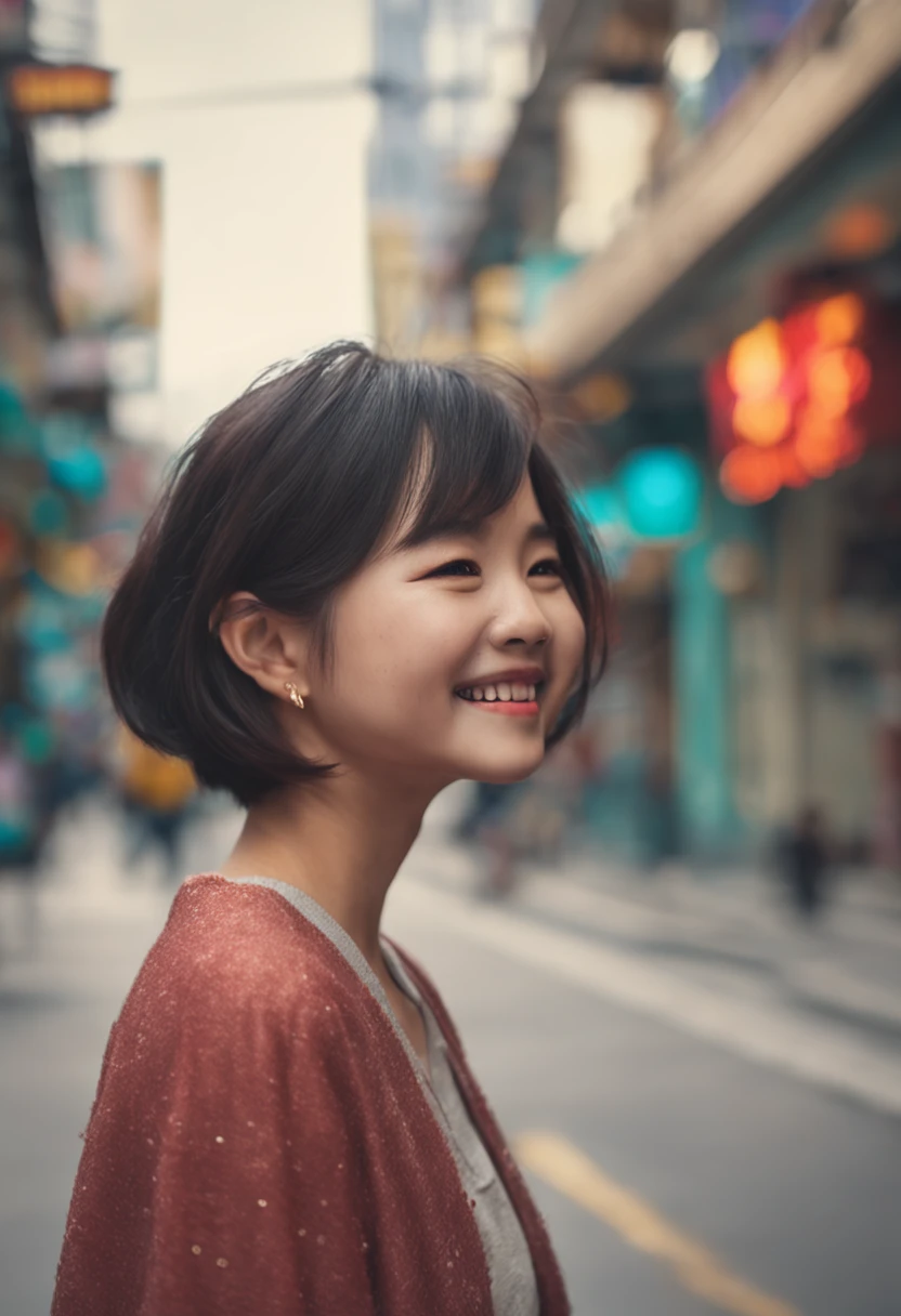 Sunny smiling Chinese girl with short hair